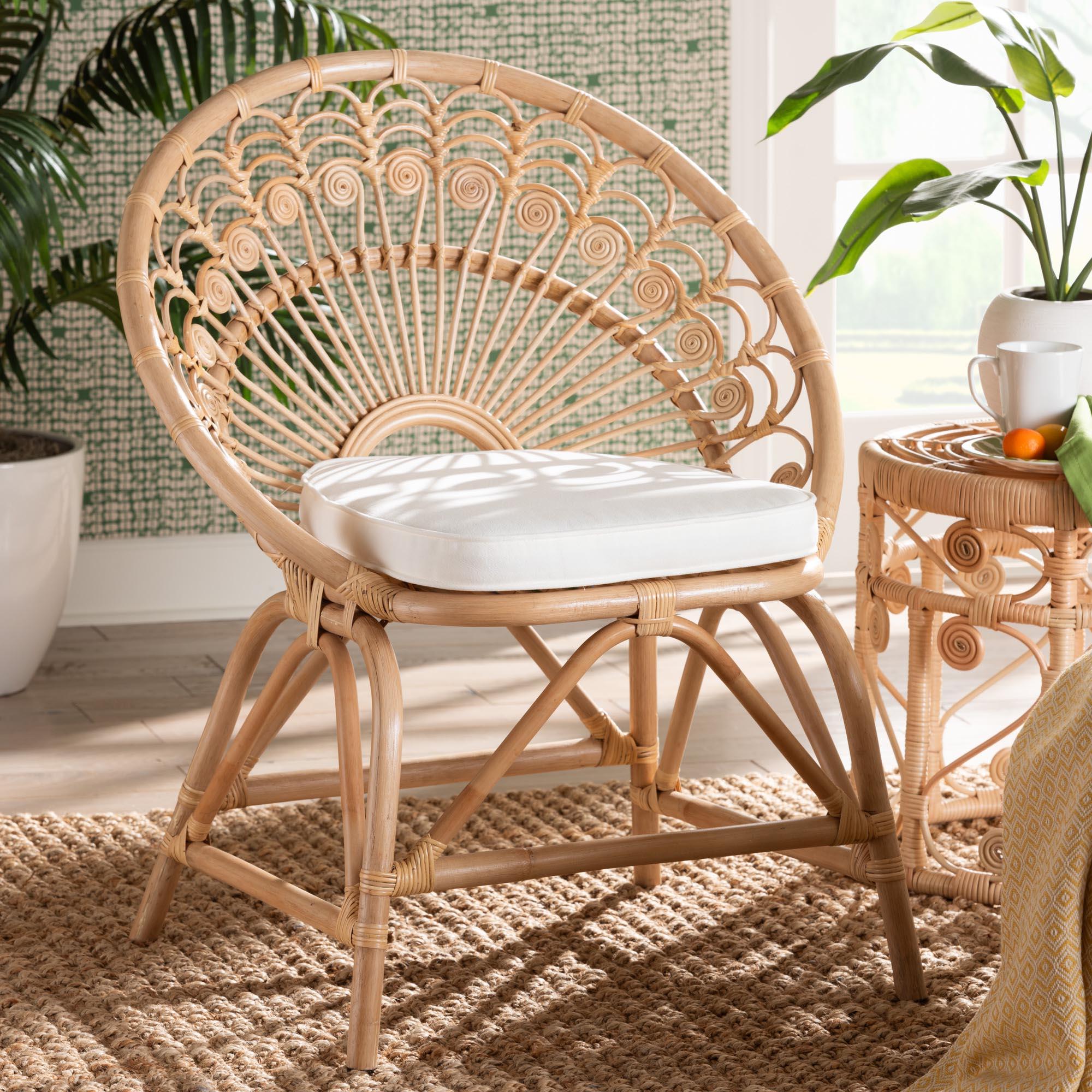 bali & pari Abriella Modern Bohemian Rattan Peacock Accent Chair