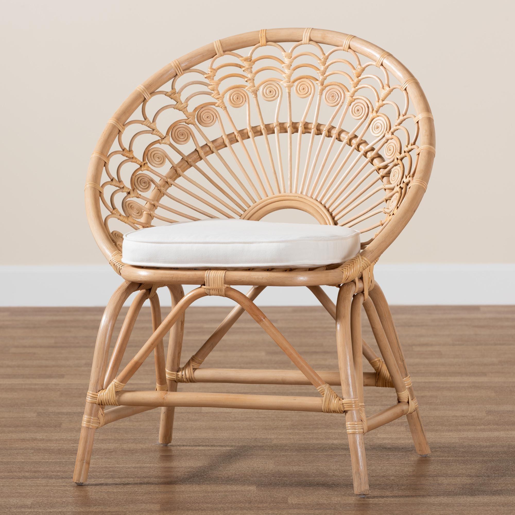 bali & pari Abriella Modern Bohemian Rattan Peacock Accent Chair