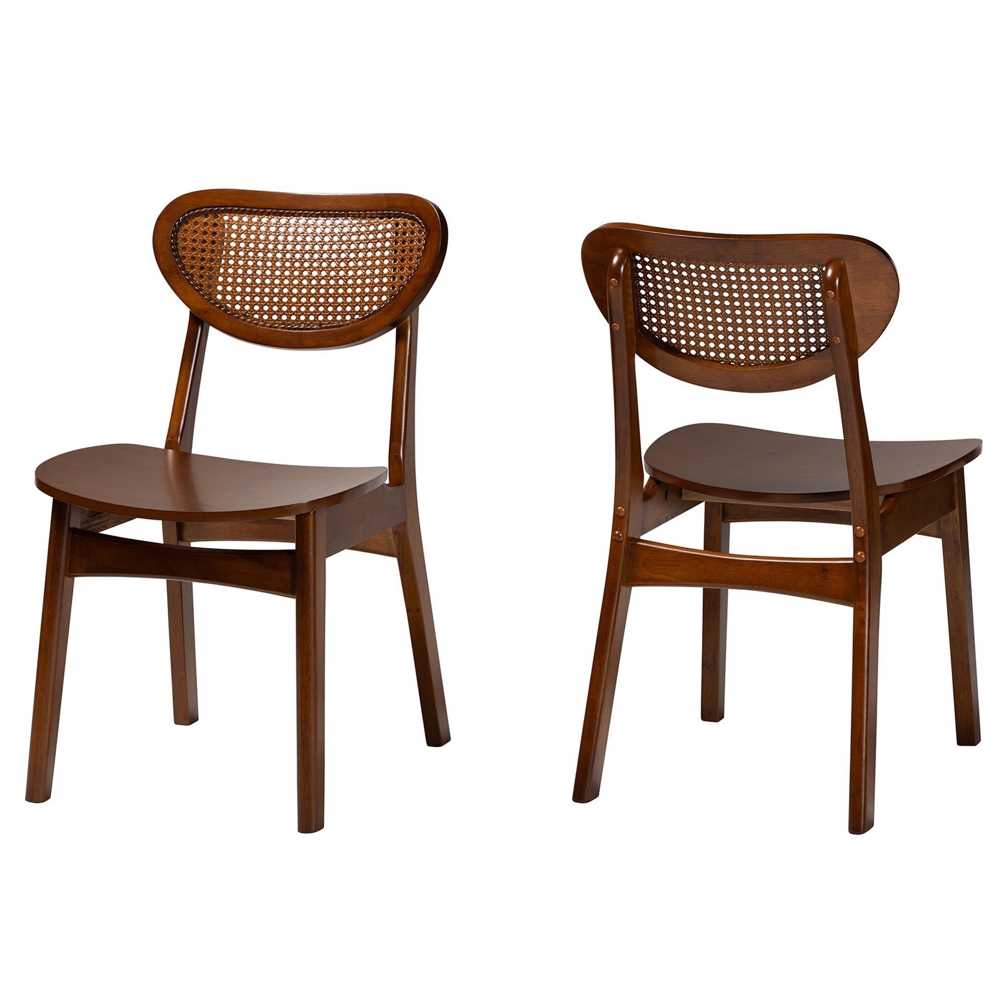 Hesper Mid-Century Modern Finished Wood and Rattan 2-Piece Dining Chair Set