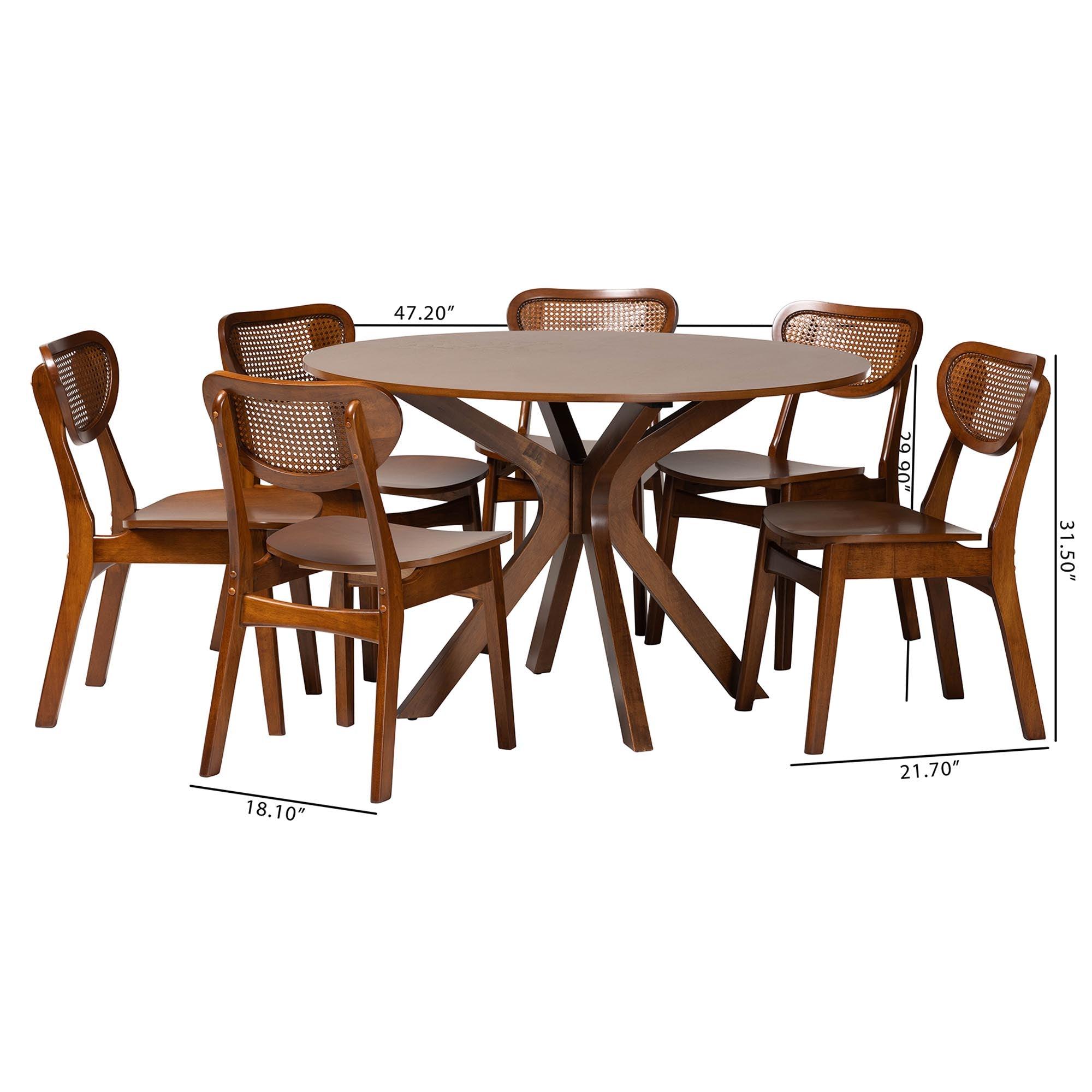 Giuliana Mid-Century Modern Finished Wood and Woven Rattan 7-Piece Dining Set