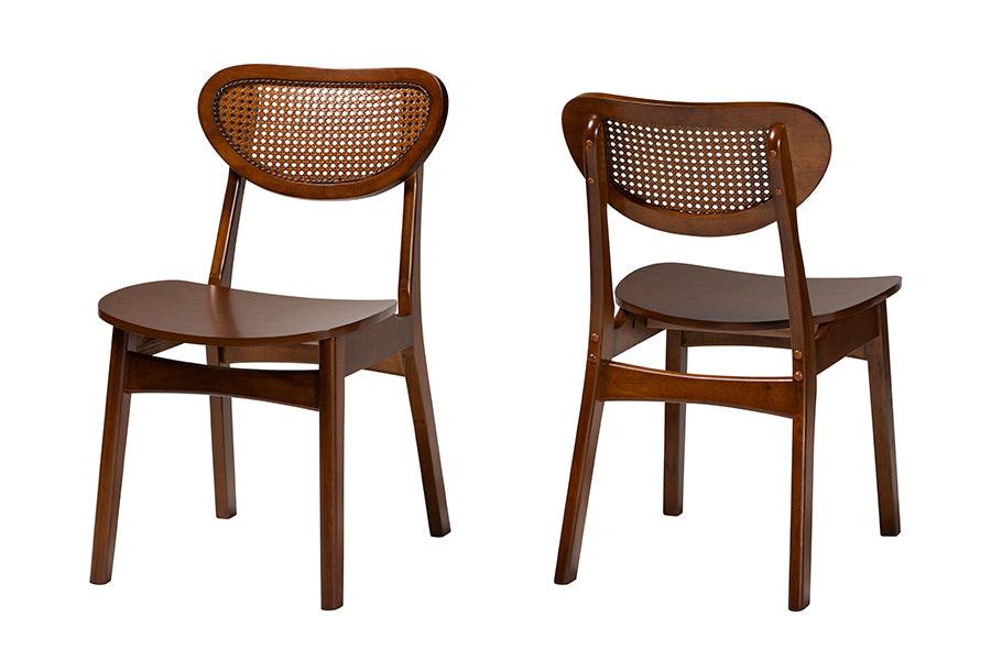 Hesper Mid-Century Modern Finished Wood and Rattan 2-Piece Dining Chair Set