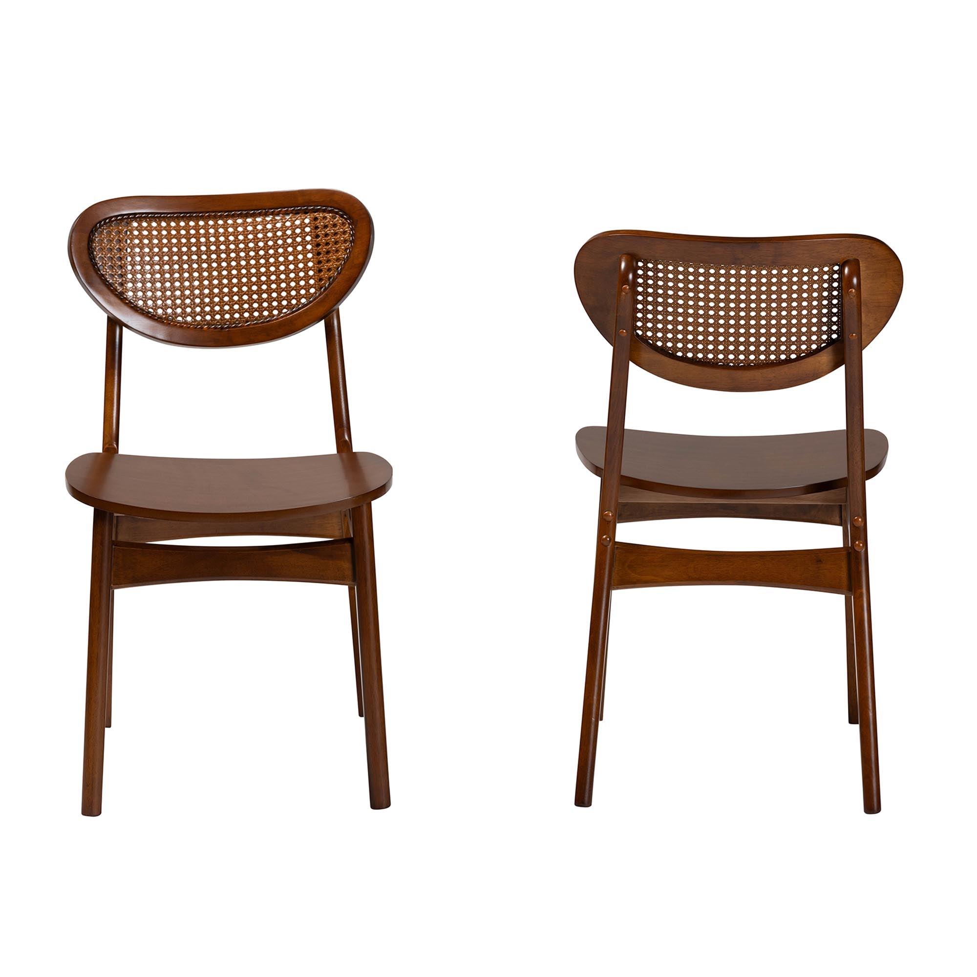 Hesper Mid-Century Modern Finished Wood and Rattan 2-Piece Dining Chair Set