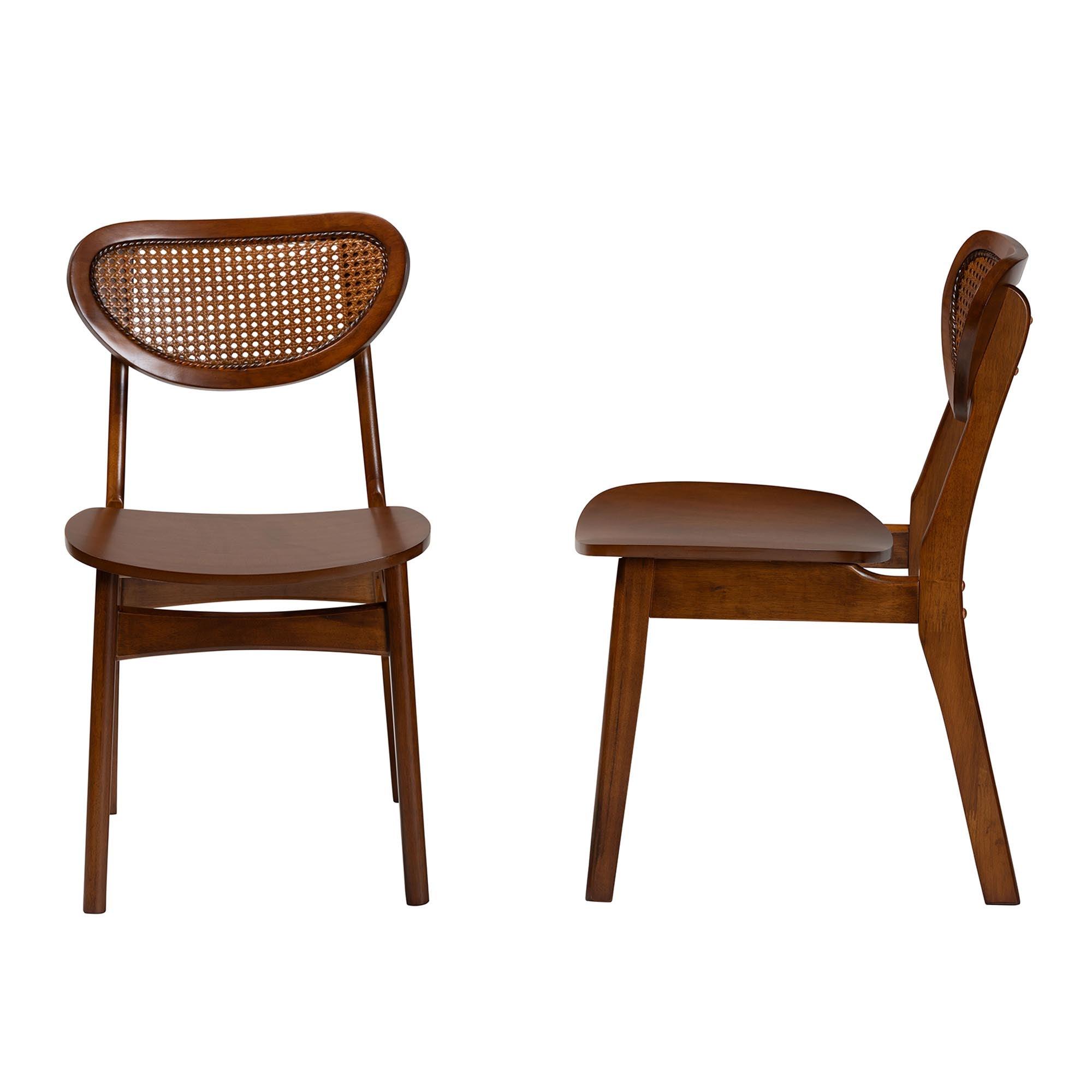 Hesper Mid-Century Modern Finished Wood and Rattan 2-Piece Dining Chair Set