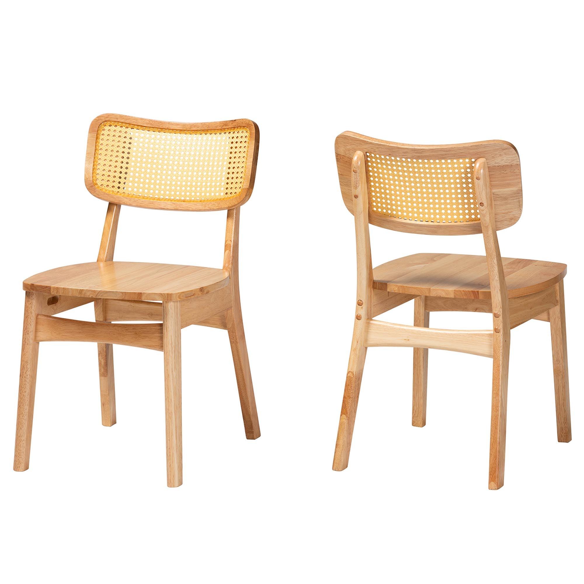 Tadeo Mid-Century Modern Finished Wood and Rattan 2-Piece Dining Chair Set