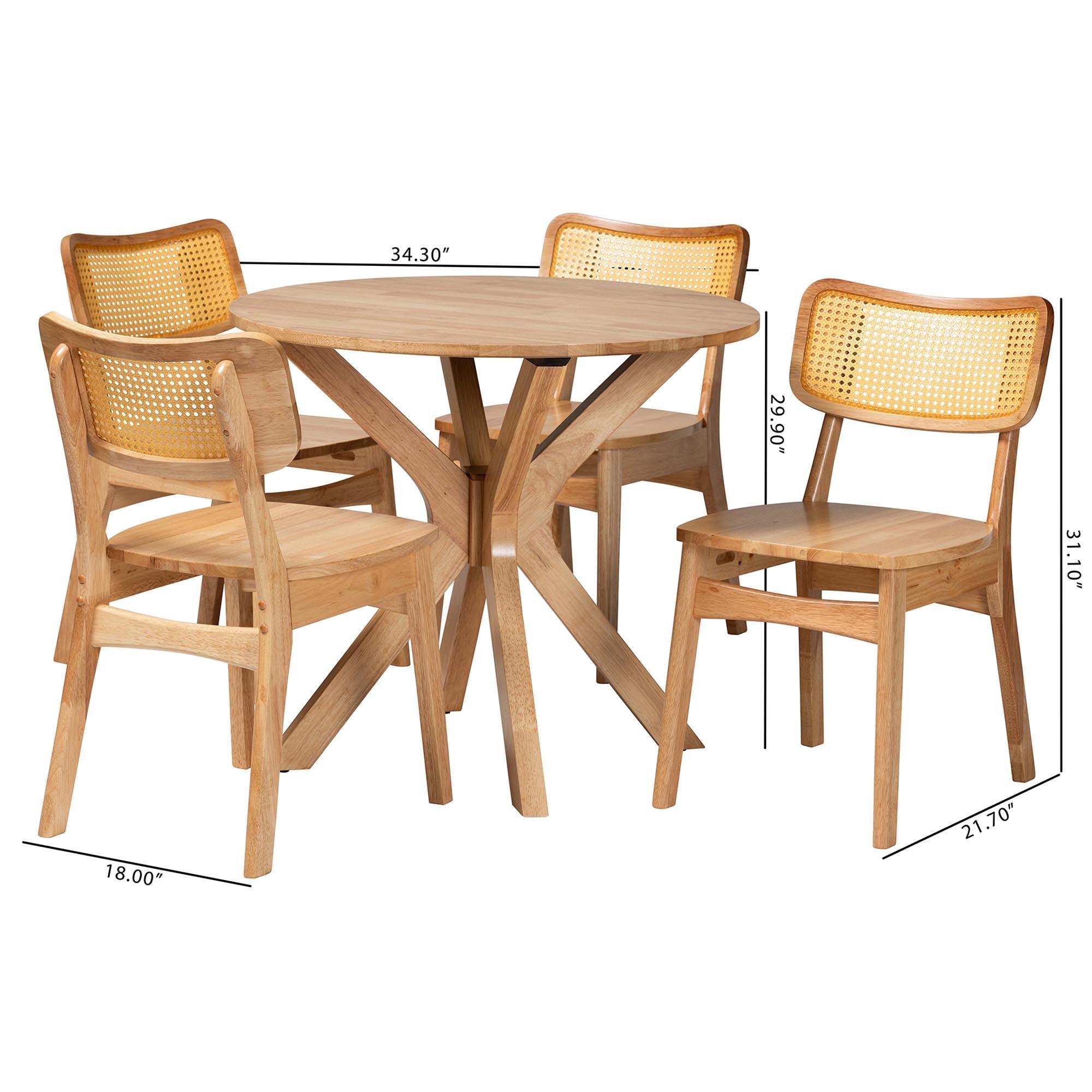 Camilo Mid-Century Modern Finished Wood and Rattan 5-Piece Dining Set