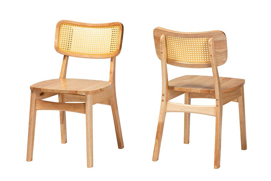 Tadeo Mid-Century Modern Finished Wood and Rattan 2-Piece Dining Chair Set