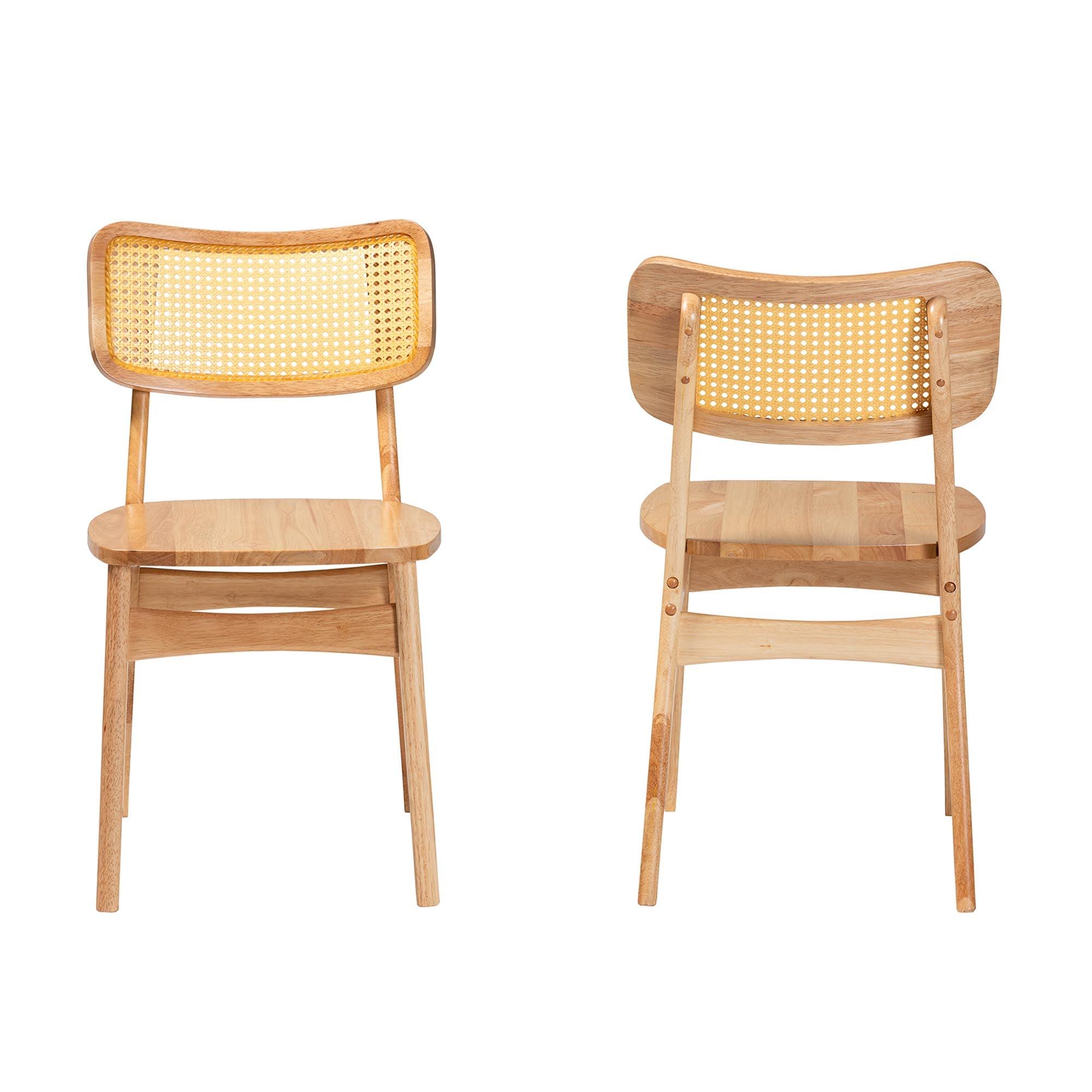 Tadeo Mid-Century Modern Finished Wood and Rattan 2-Piece Dining Chair Set