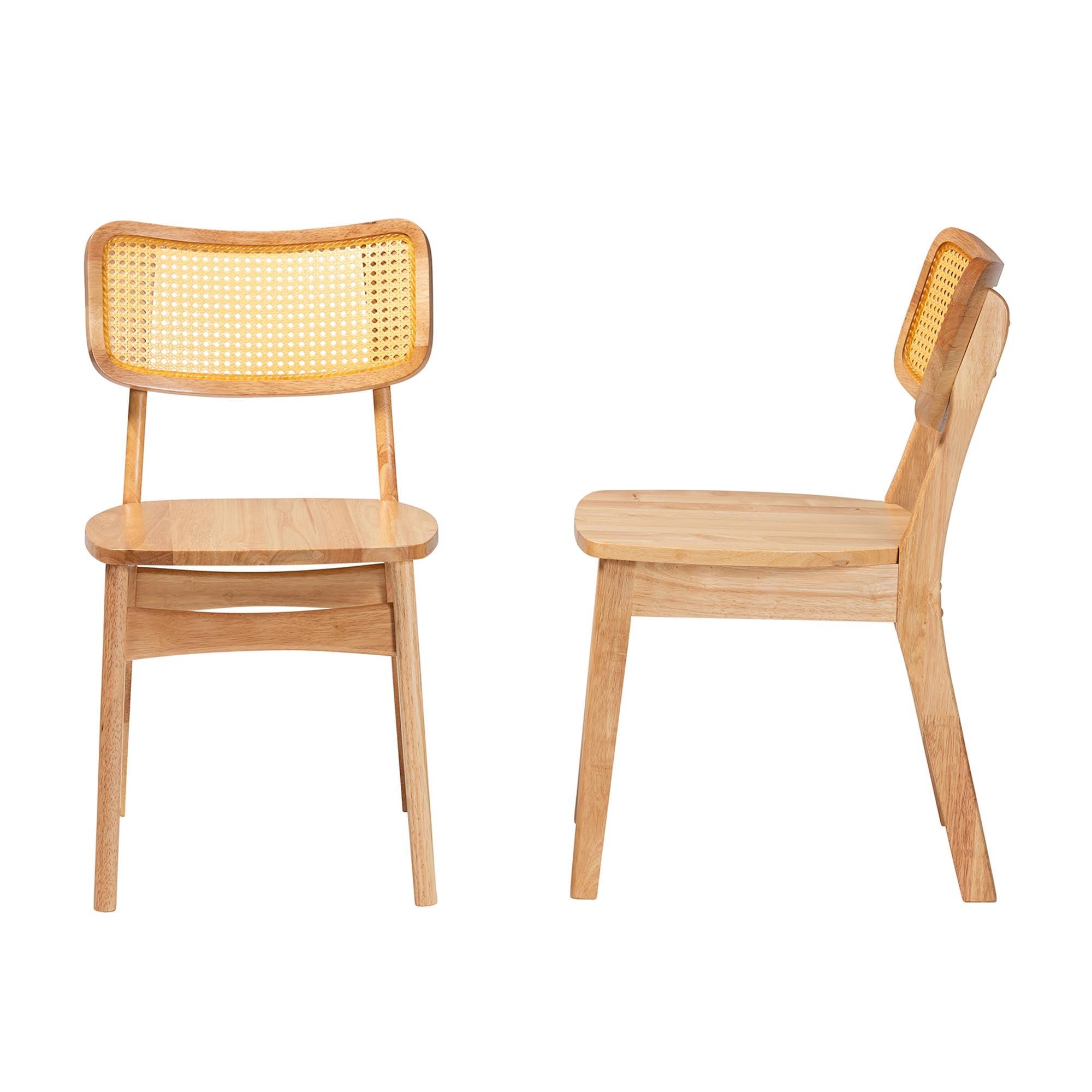 Tadeo Mid-Century Modern Finished Wood and Rattan 2-Piece Dining Chair Set