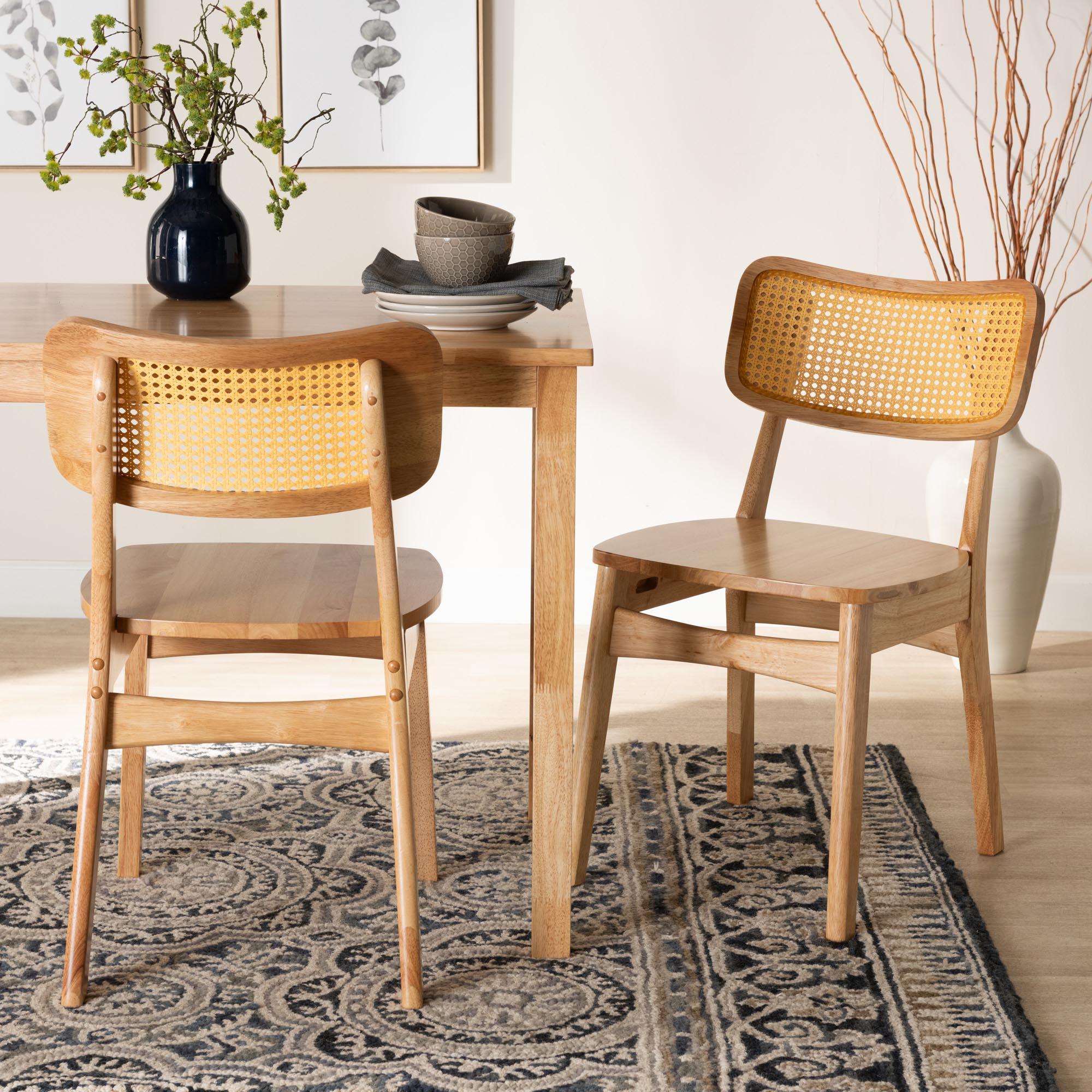 Tadeo Mid-Century Modern Finished Wood and Rattan 2-Piece Dining Chair Set