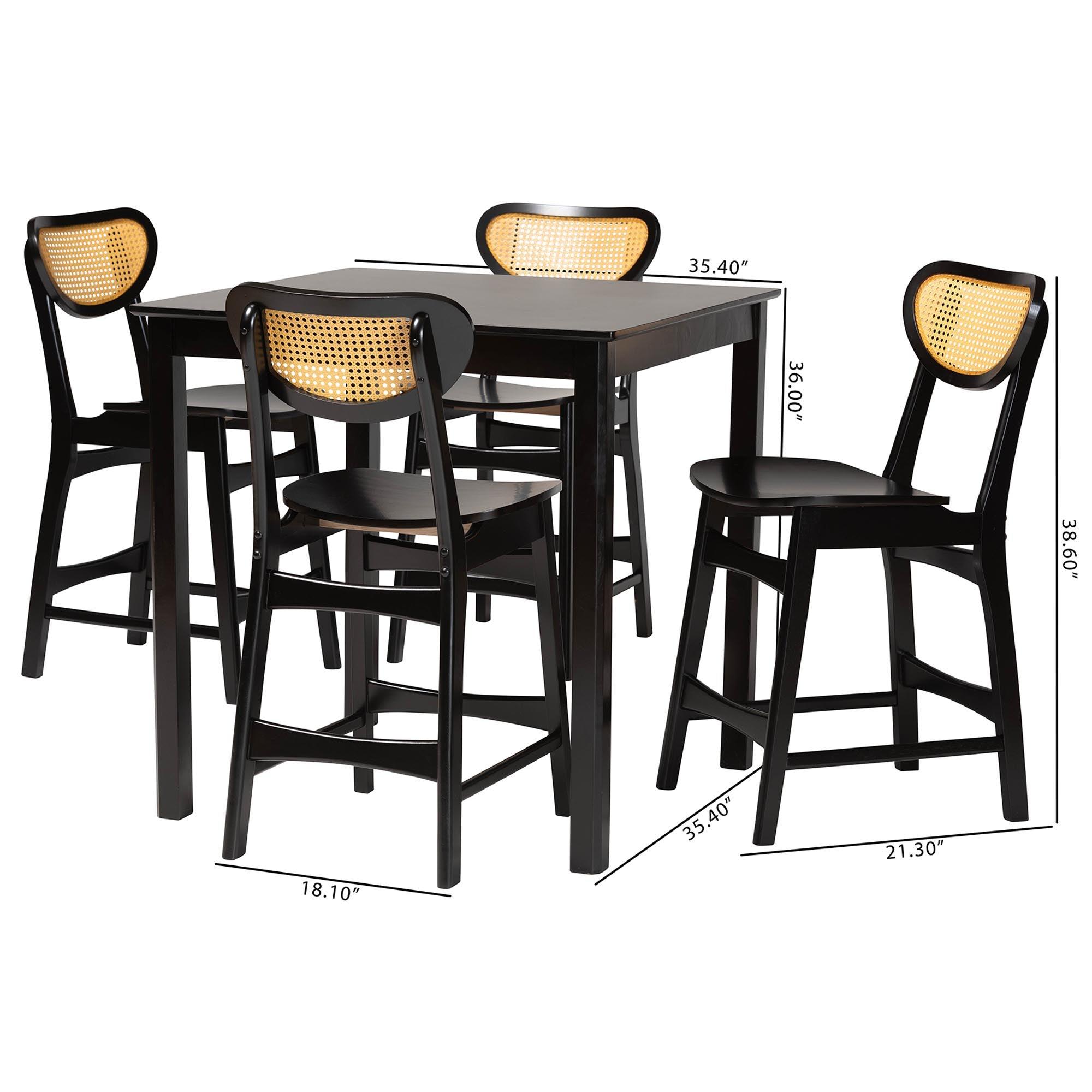 Hesper Mid-Century Modern Finished Wood and Rattan 5-Piece Pub Set