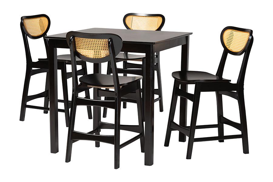 Hesper Mid-Century Modern Finished Wood and Rattan 5-Piece Pub Set