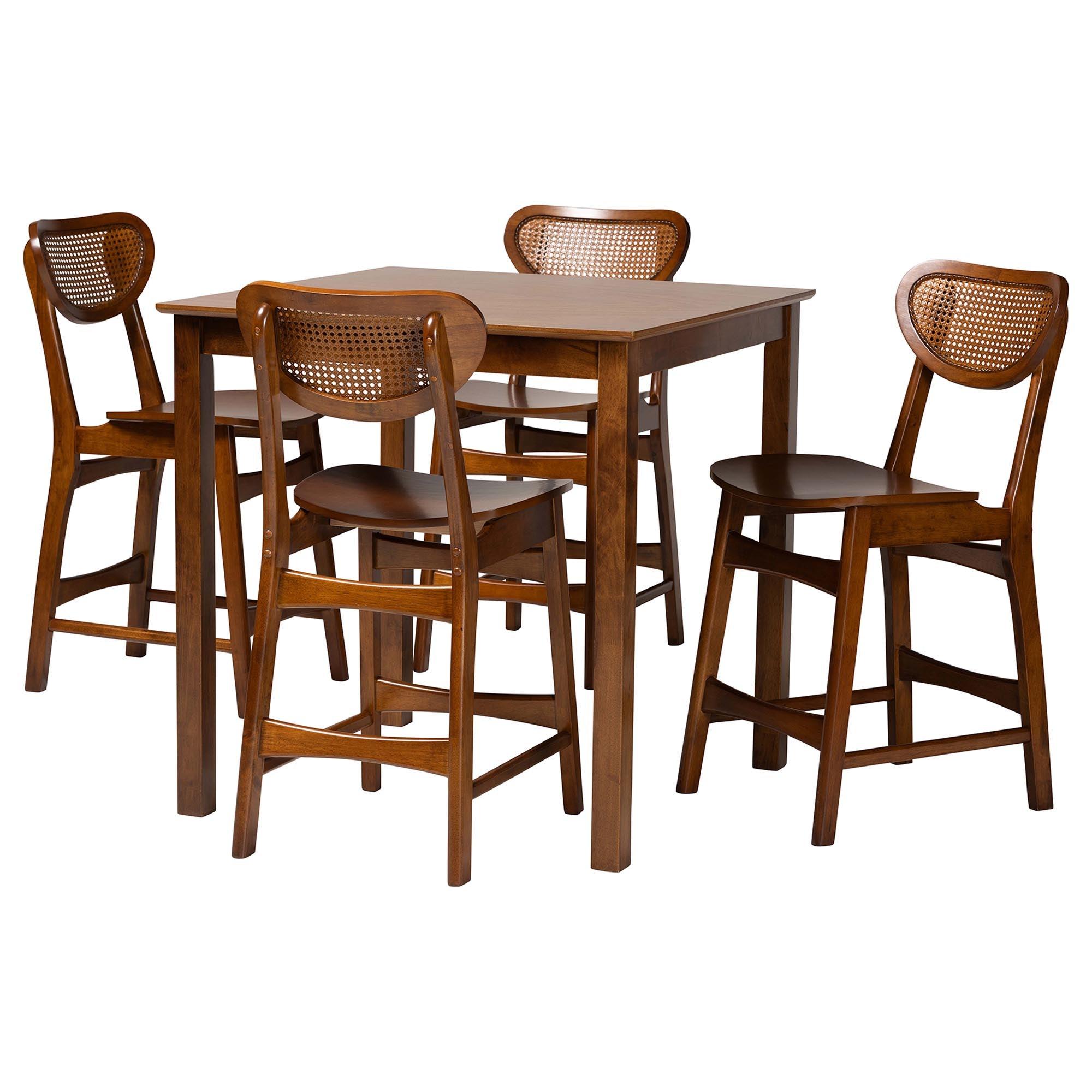 Hesper Mid-Century Modern Finished Wood and Rattan 5-Piece Pub Set