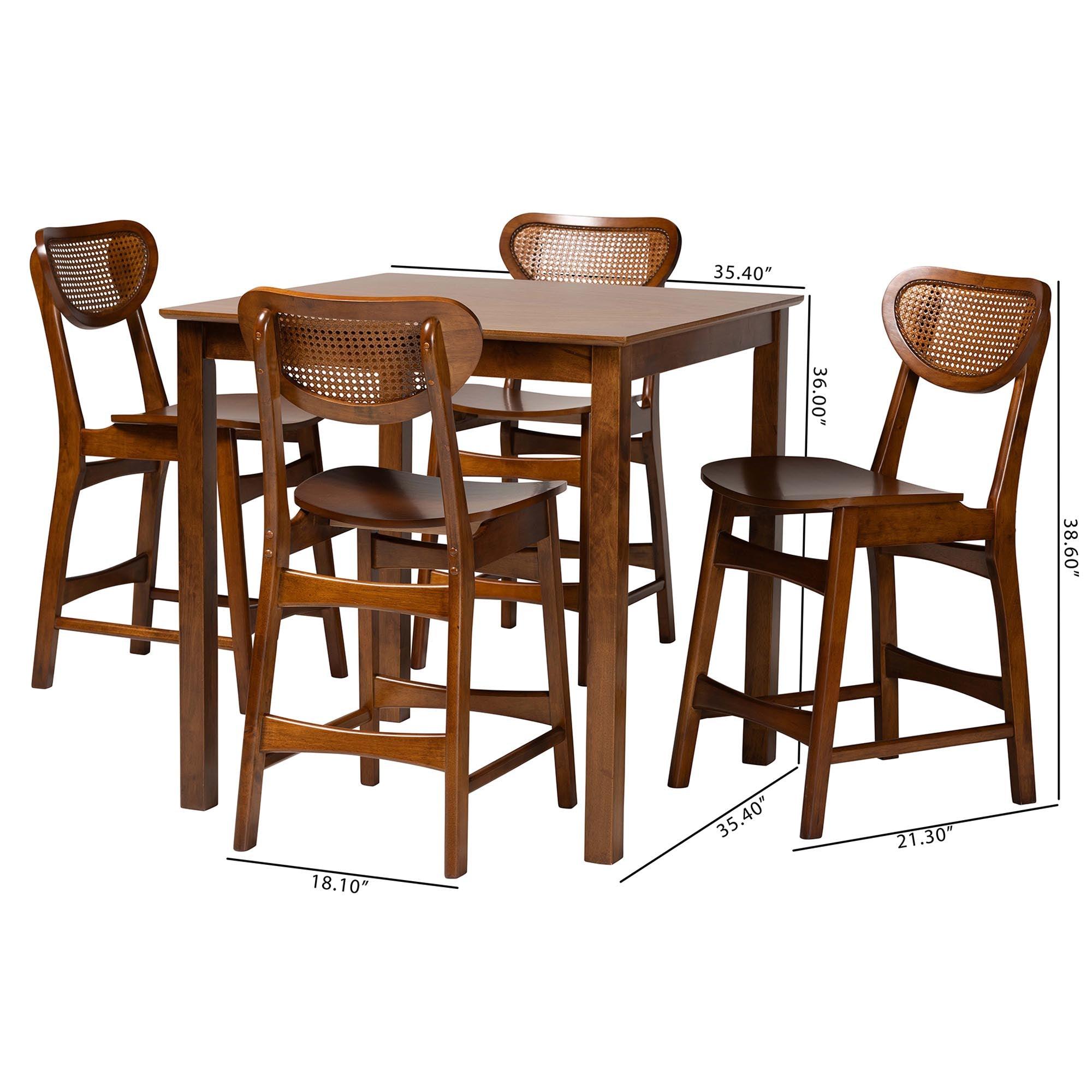 Hesper Mid-Century Modern Finished Wood and Rattan 5-Piece Pub Set