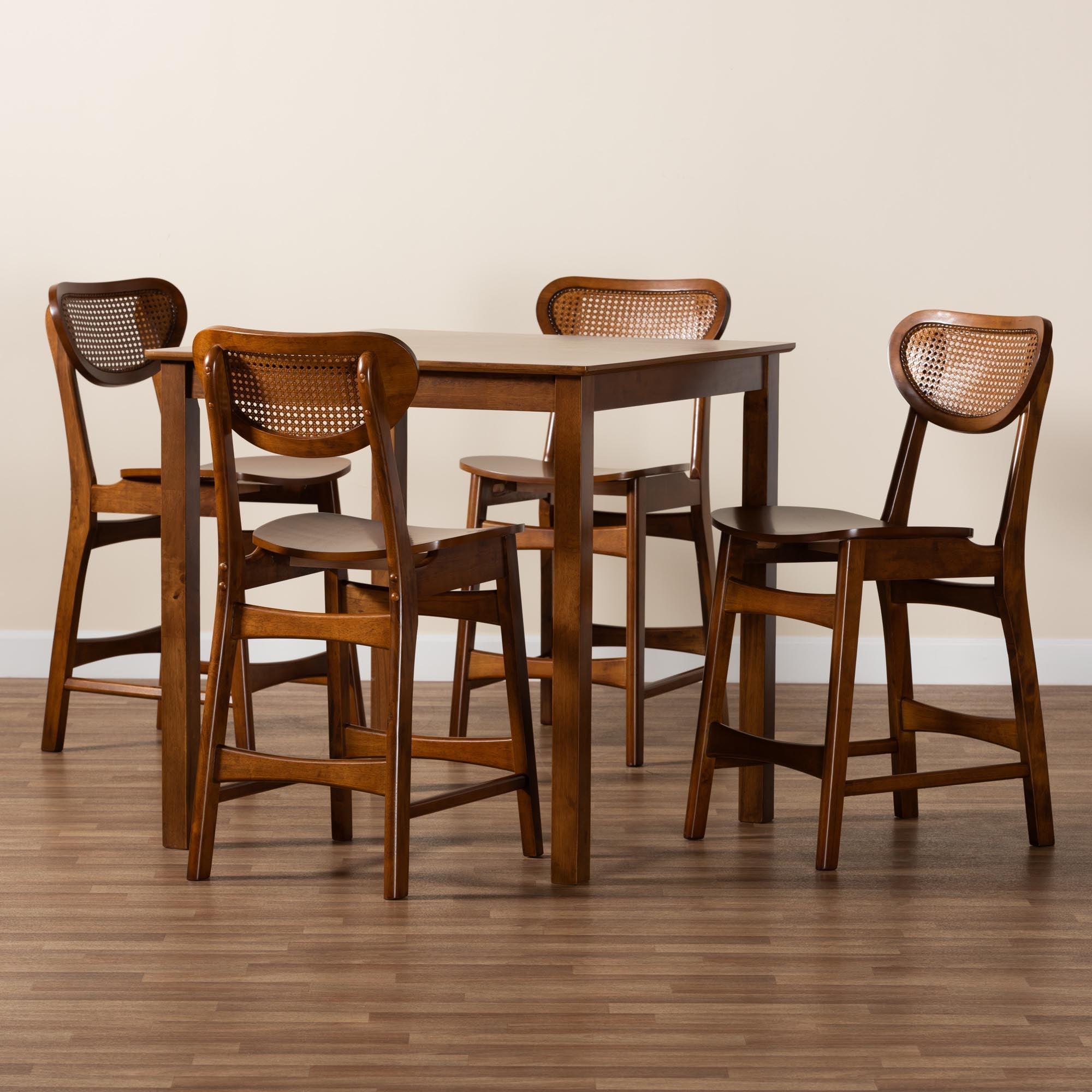 Hesper Mid-Century Modern Finished Wood and Rattan 5-Piece Pub Set