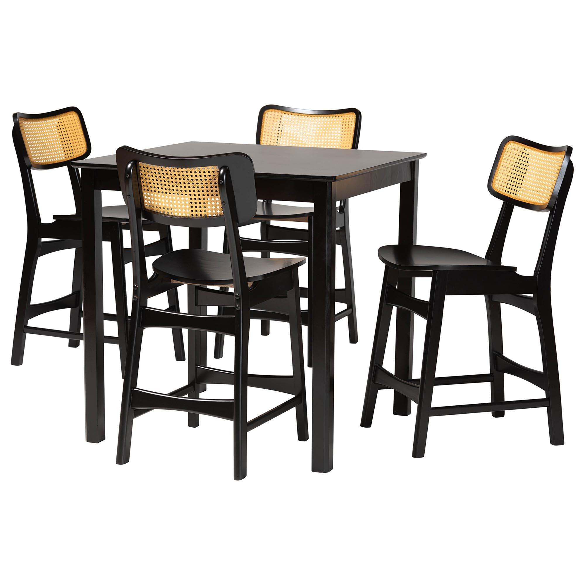 Tafari Mid-Century Modern Finished Wood and Rattan Pub Set