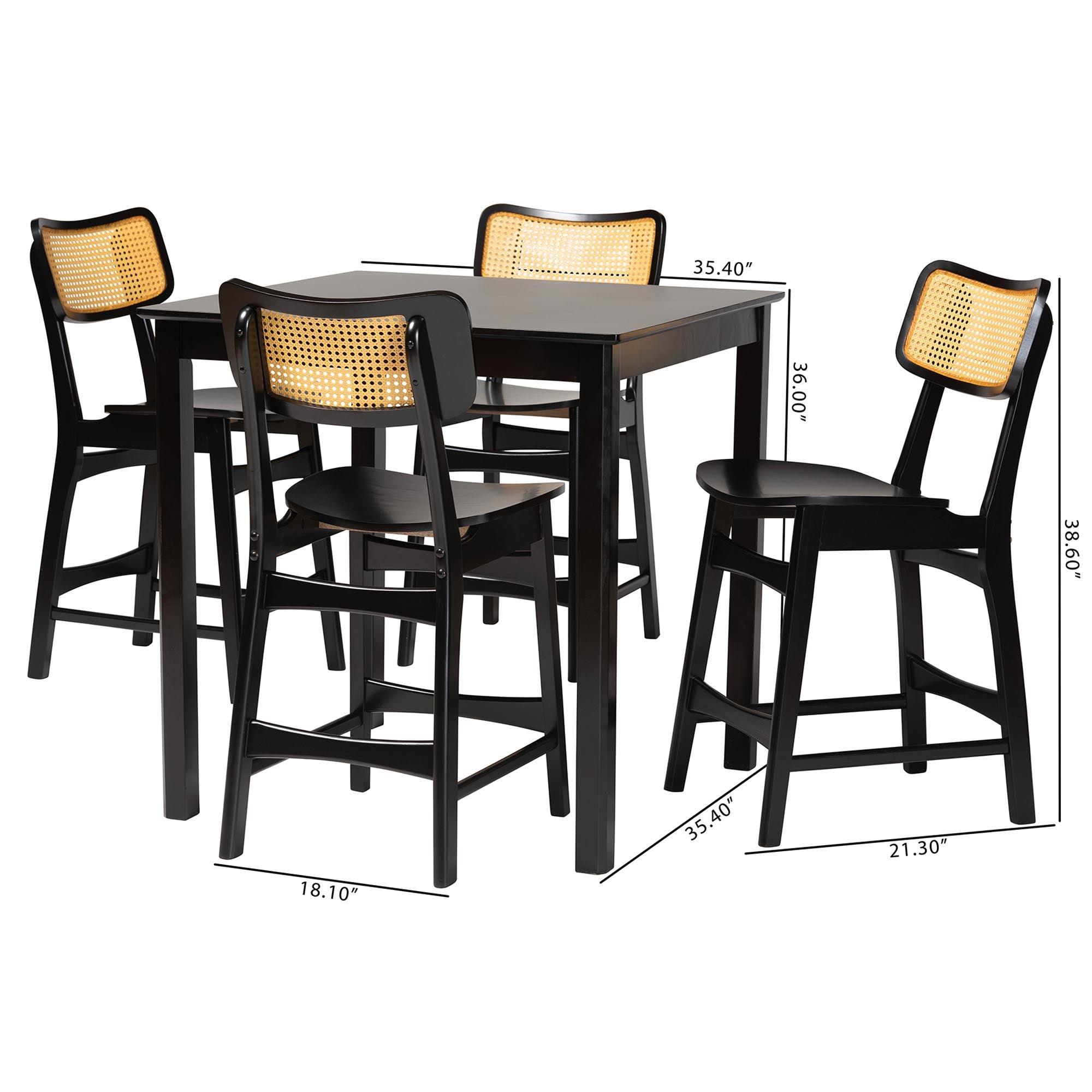 Tafari Mid-Century Modern Finished Wood and Rattan Pub Set