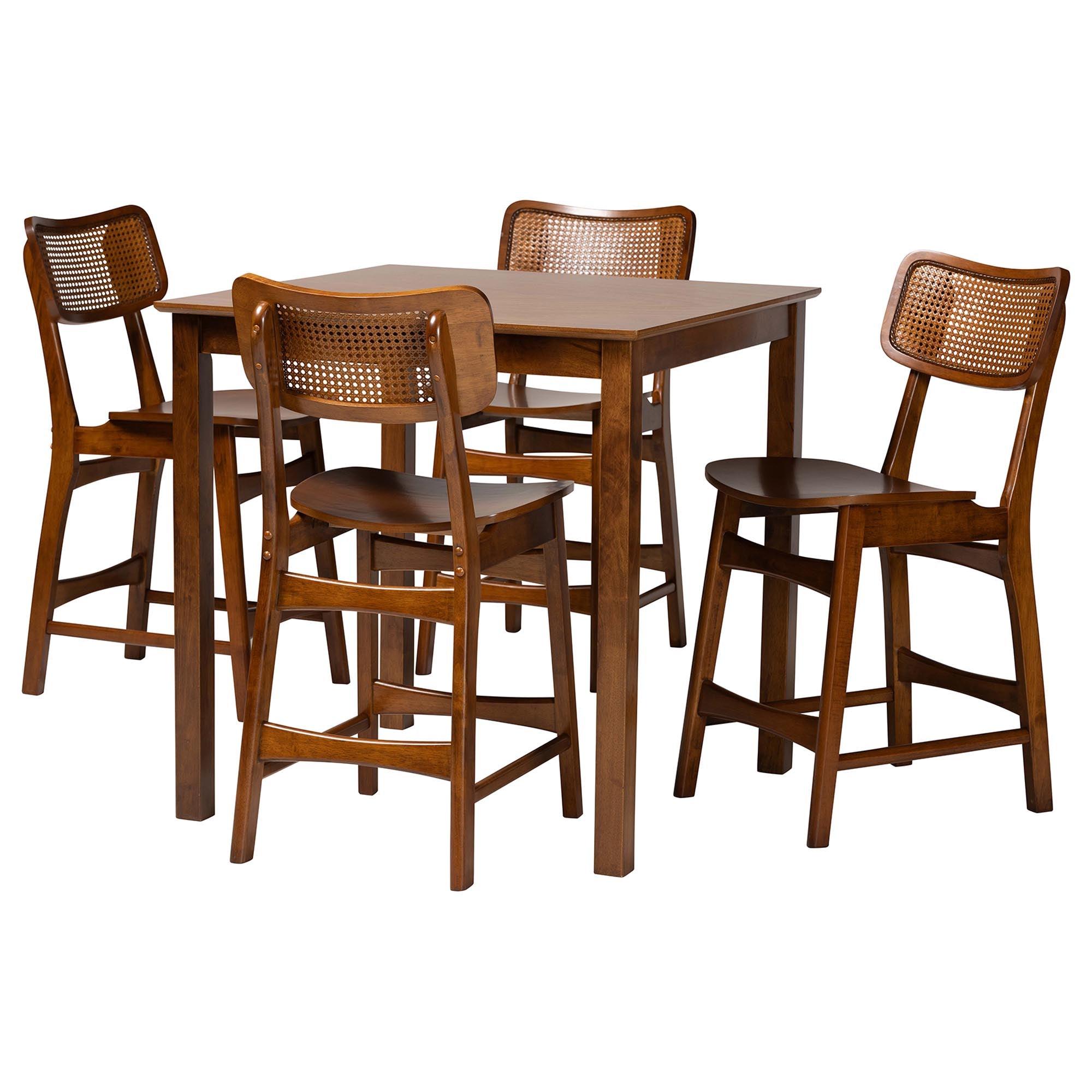 Tafari Mid-Century Modern Finished Wood and Rattan Pub Set