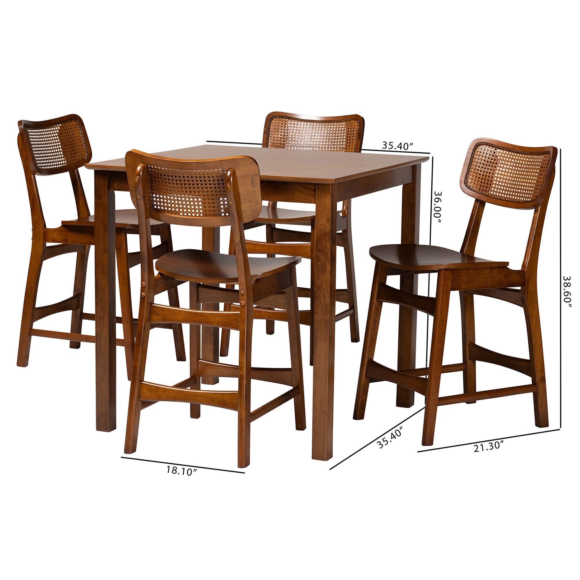 Tafari Mid-Century Modern Finished Wood and Rattan Pub Set