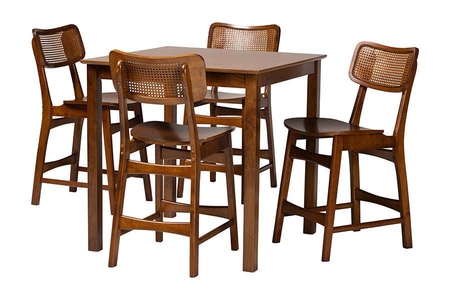 Tafari Mid-Century Modern Finished Wood and Rattan Pub Set