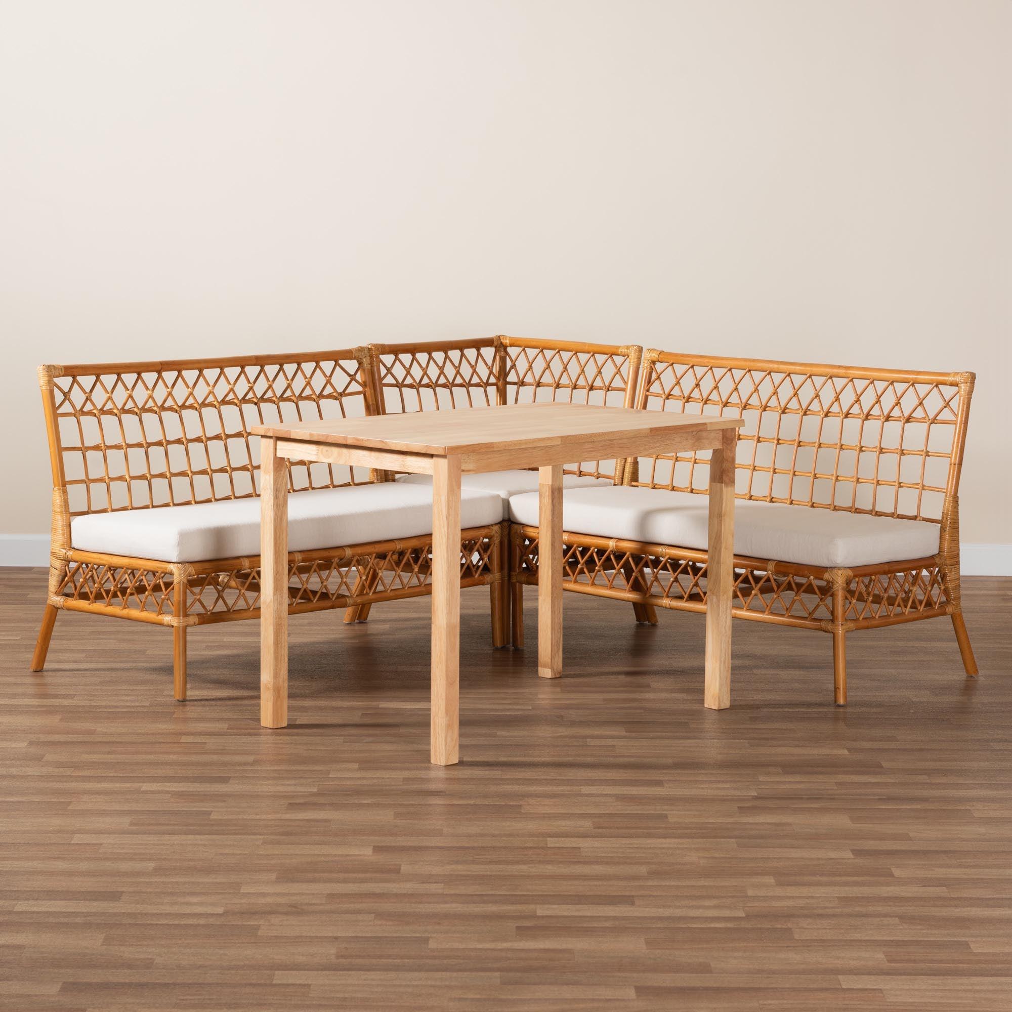 bali & pari Aina Modern Bohemian Honey Rattan 4-Piece Dining Nook Set