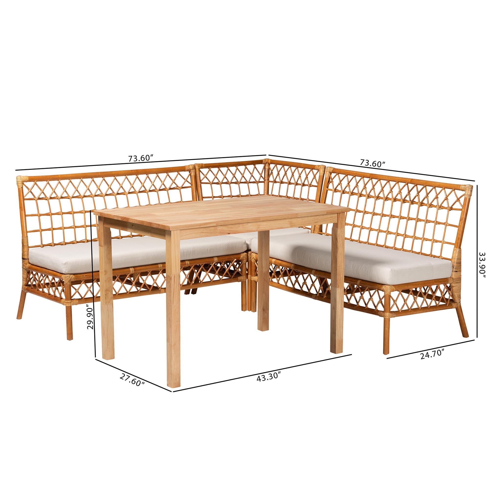 bali & pari Aina Modern Bohemian Honey Rattan 4-Piece Dining Nook Set