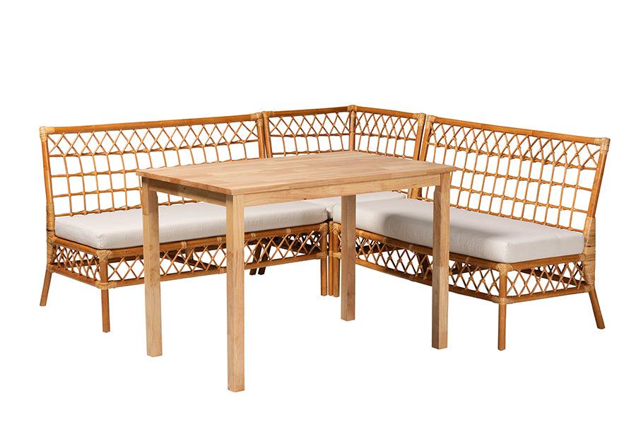 bali & pari Aina Modern Bohemian Honey Rattan 4-Piece Dining Nook Set