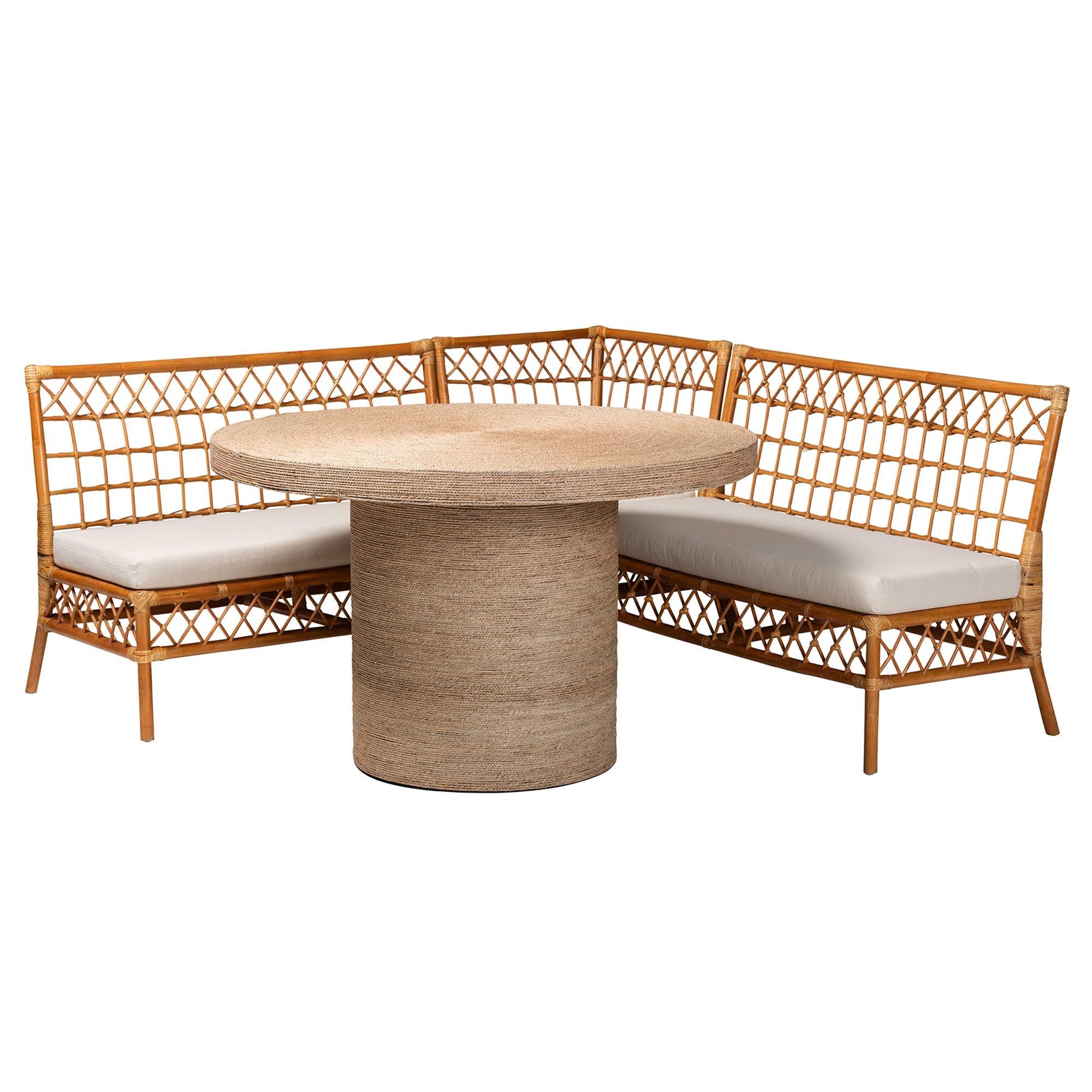 bali & pari Adalina Modern Bohemian Honey Rattan 4-Piece Dining Nook Set