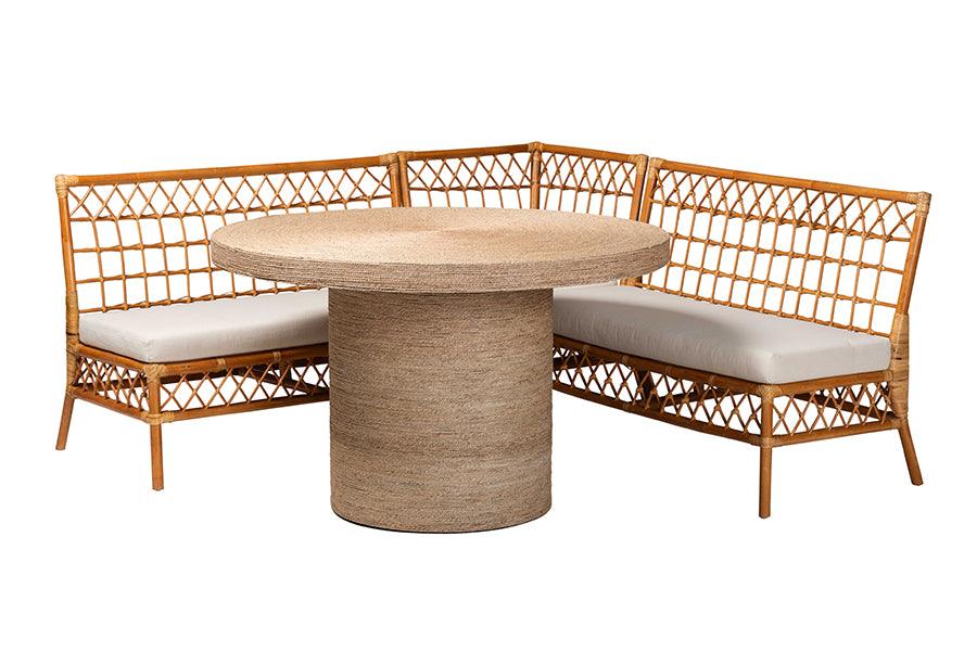 bali & pari Adalina Modern Bohemian Honey Rattan 4-Piece Dining Nook Set