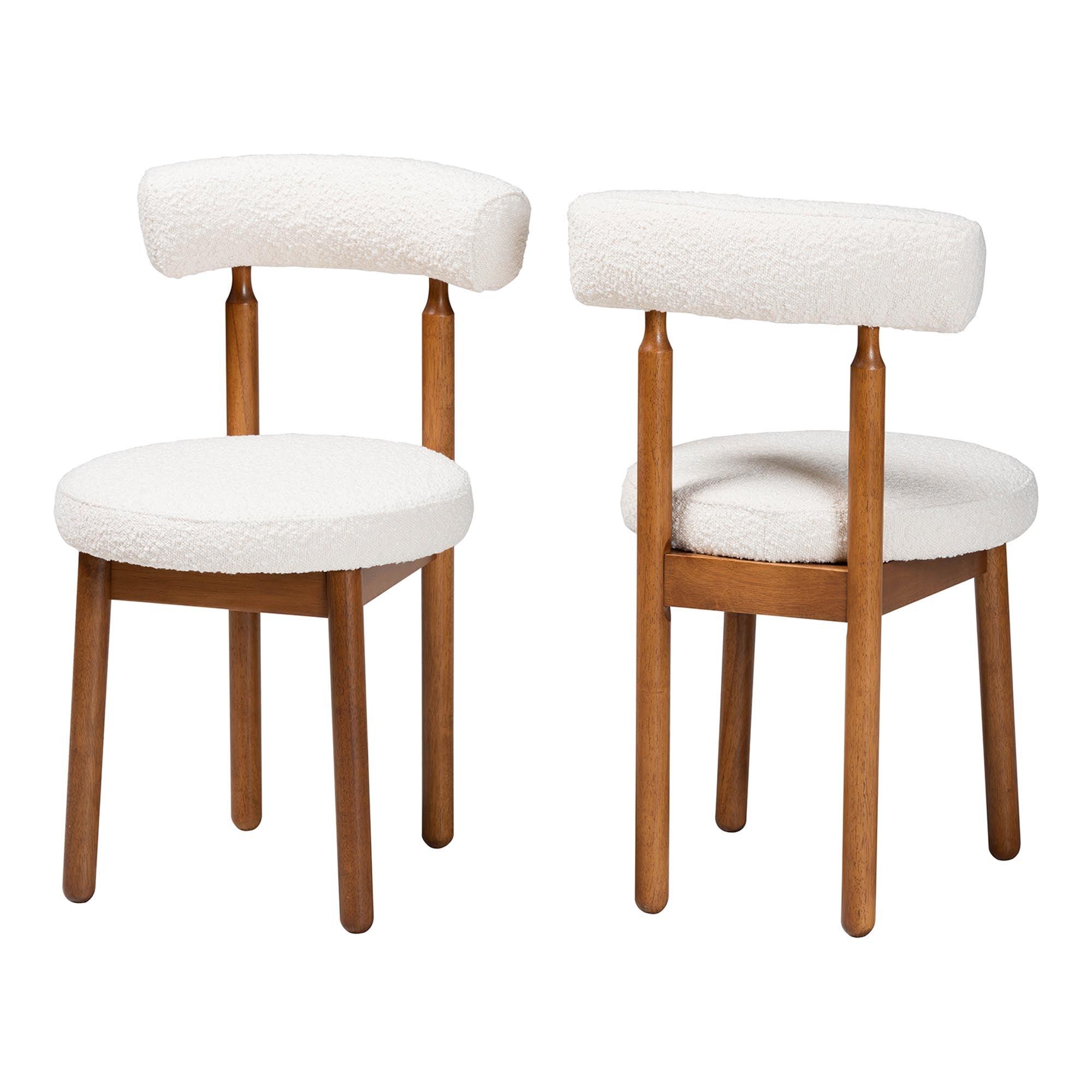 Edric Modern Japandi Cream Boucle Fabric and Finished Wood 2-Piece Dining Chair Set