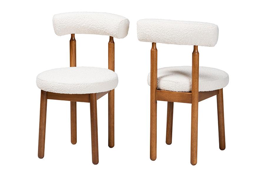 Edric Modern Japandi Cream Boucle Fabric and Finished Wood 2-Piece Dining Chair Set