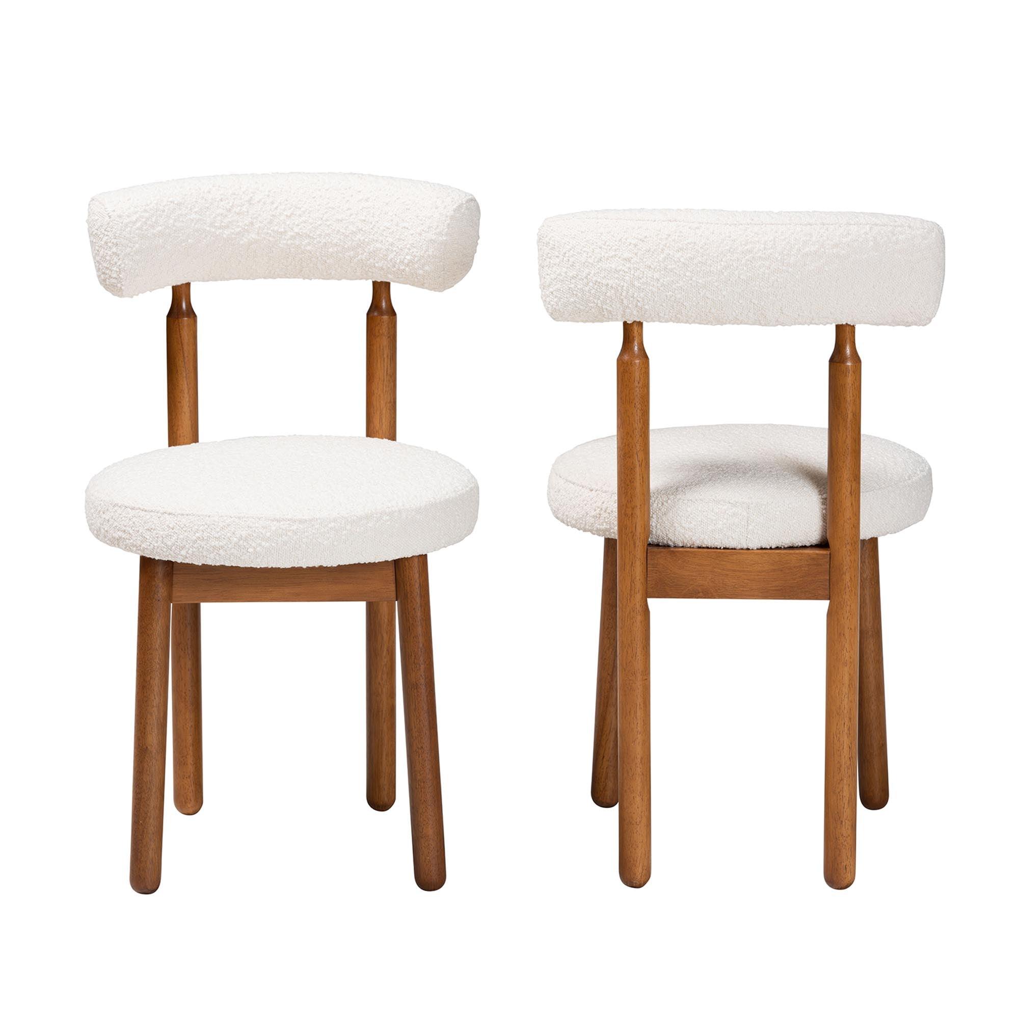 Edric Modern Japandi Cream Boucle Fabric and Finished Wood 2-Piece Dining Chair Set