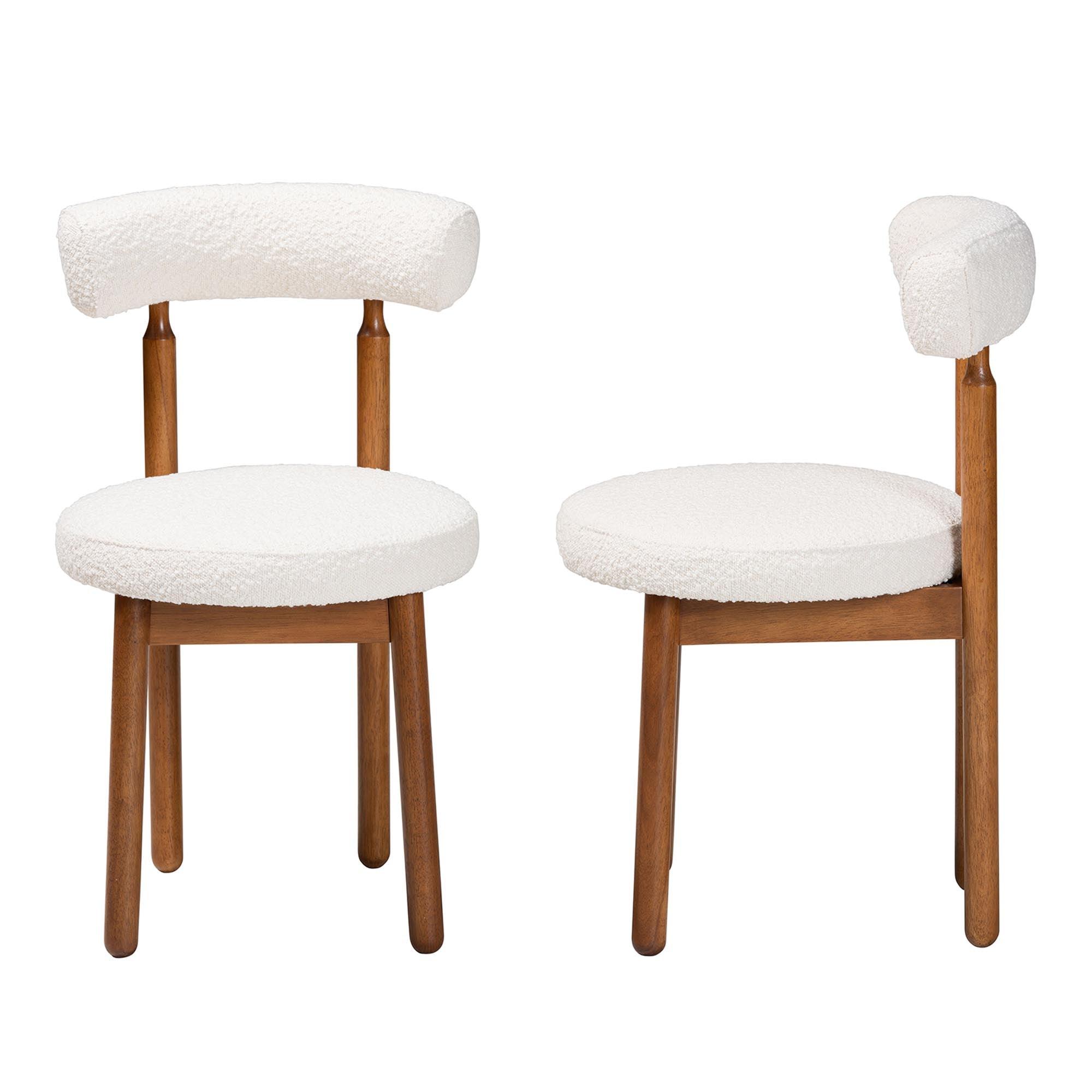 Edric Modern Japandi Cream Boucle Fabric and Finished Wood 2-Piece Dining Chair Set