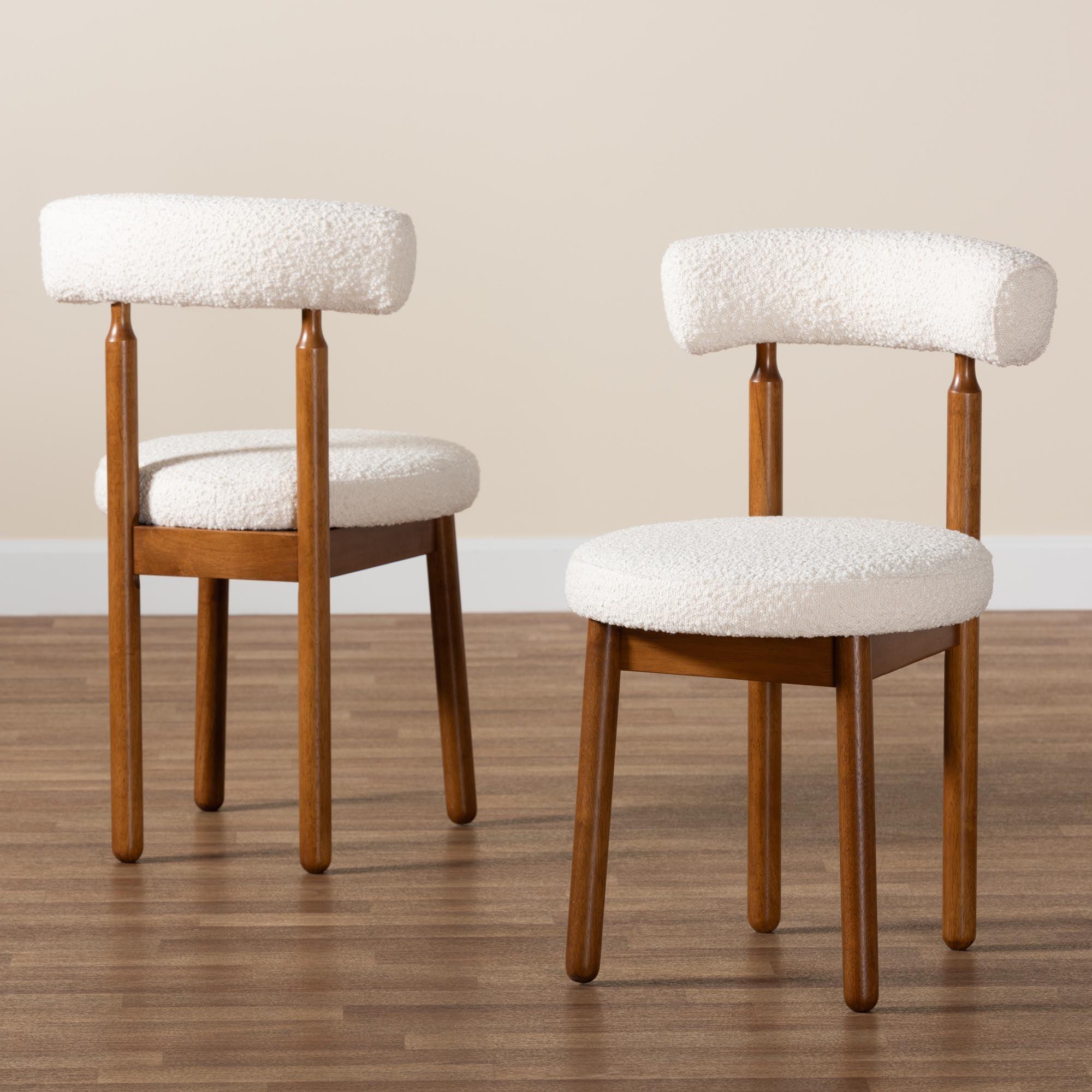 Edric Modern Japandi Cream Boucle Fabric and Finished Wood 2-Piece Dining Chair Set