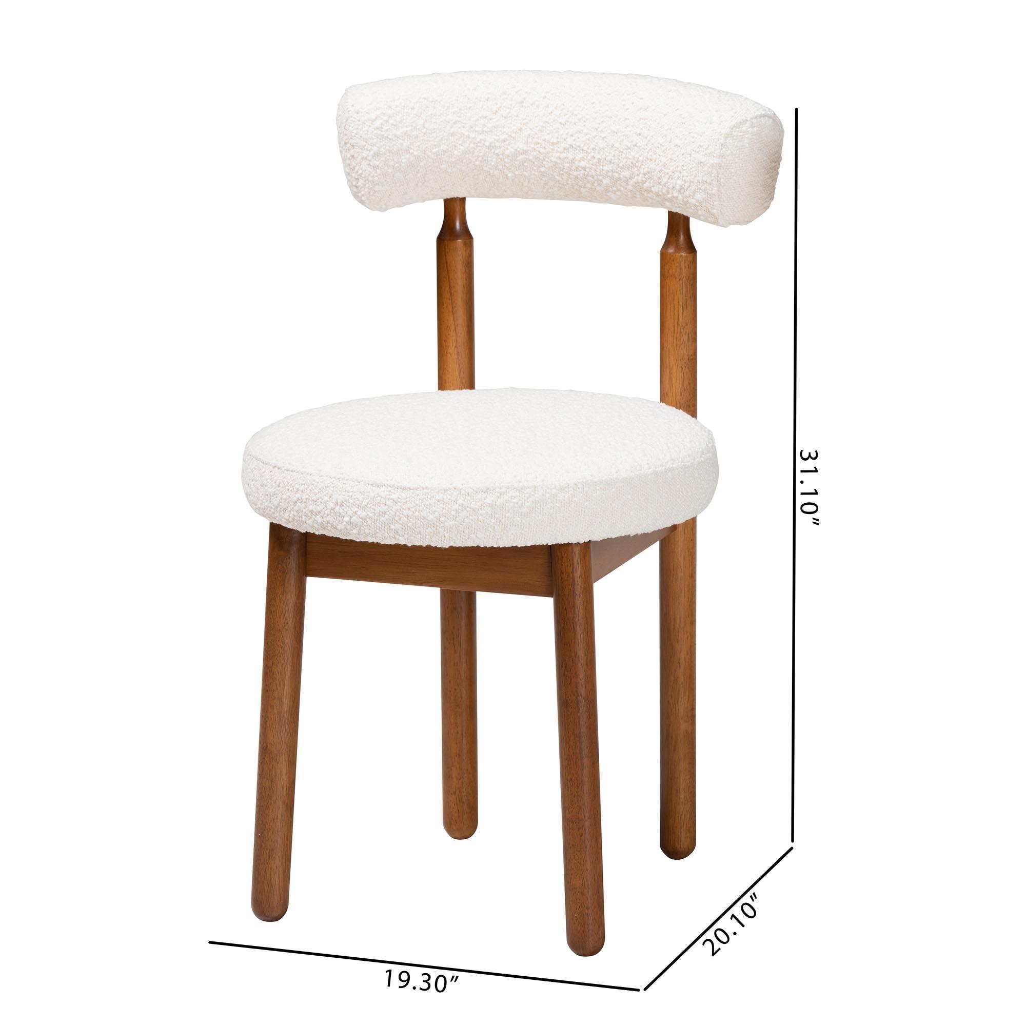 Edric Modern Japandi Cream Boucle Fabric and Finished Wood 2-Piece Dining Chair Set