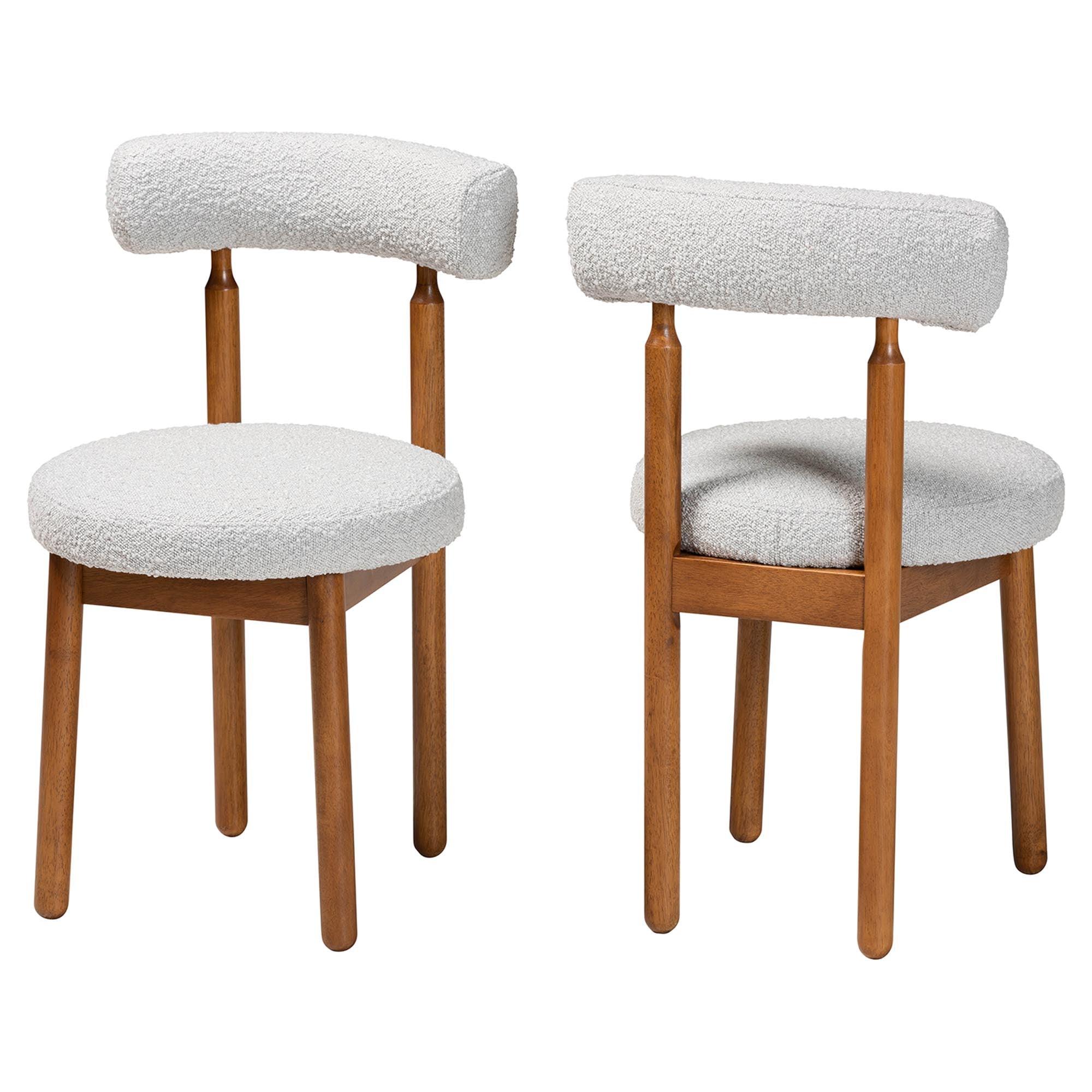 Edric Modern Japandi Light Boucle Fabric and Finished Wood 2-Piece Dining Chair Set