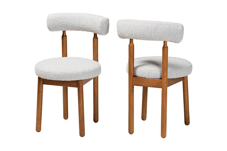 Edric Modern Japandi Light Boucle Fabric and Finished Wood 2-Piece Dining Chair Set