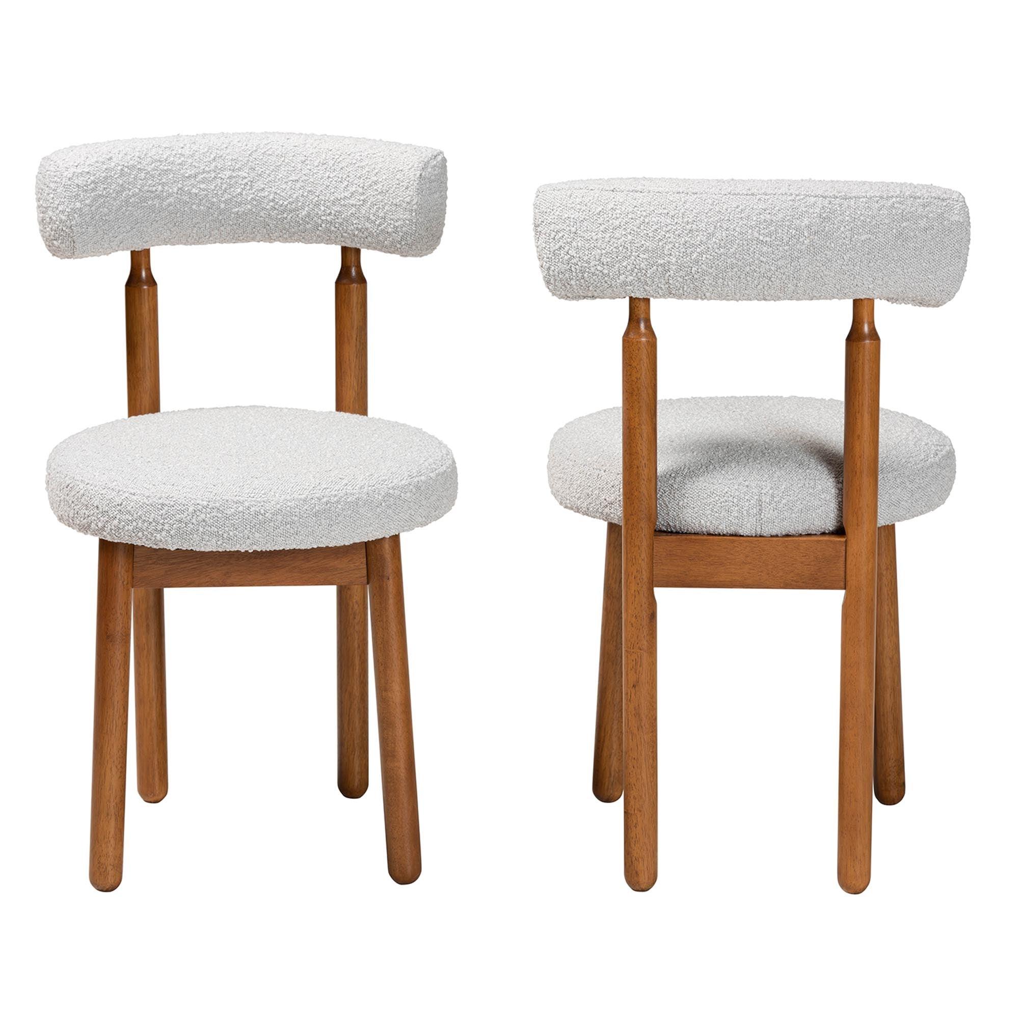 Edric Modern Japandi Light Boucle Fabric and Finished Wood 2-Piece Dining Chair Set