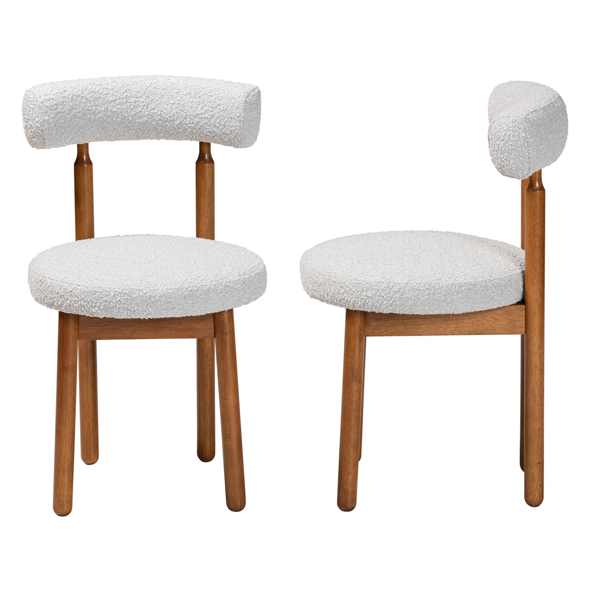 Edric Modern Japandi Light Boucle Fabric and Finished Wood 2-Piece Dining Chair Set