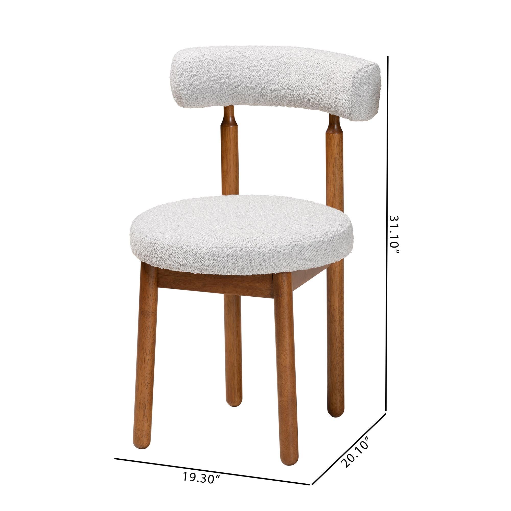 Edric Modern Japandi Light Boucle Fabric and Finished Wood 2-Piece Dining Chair Set