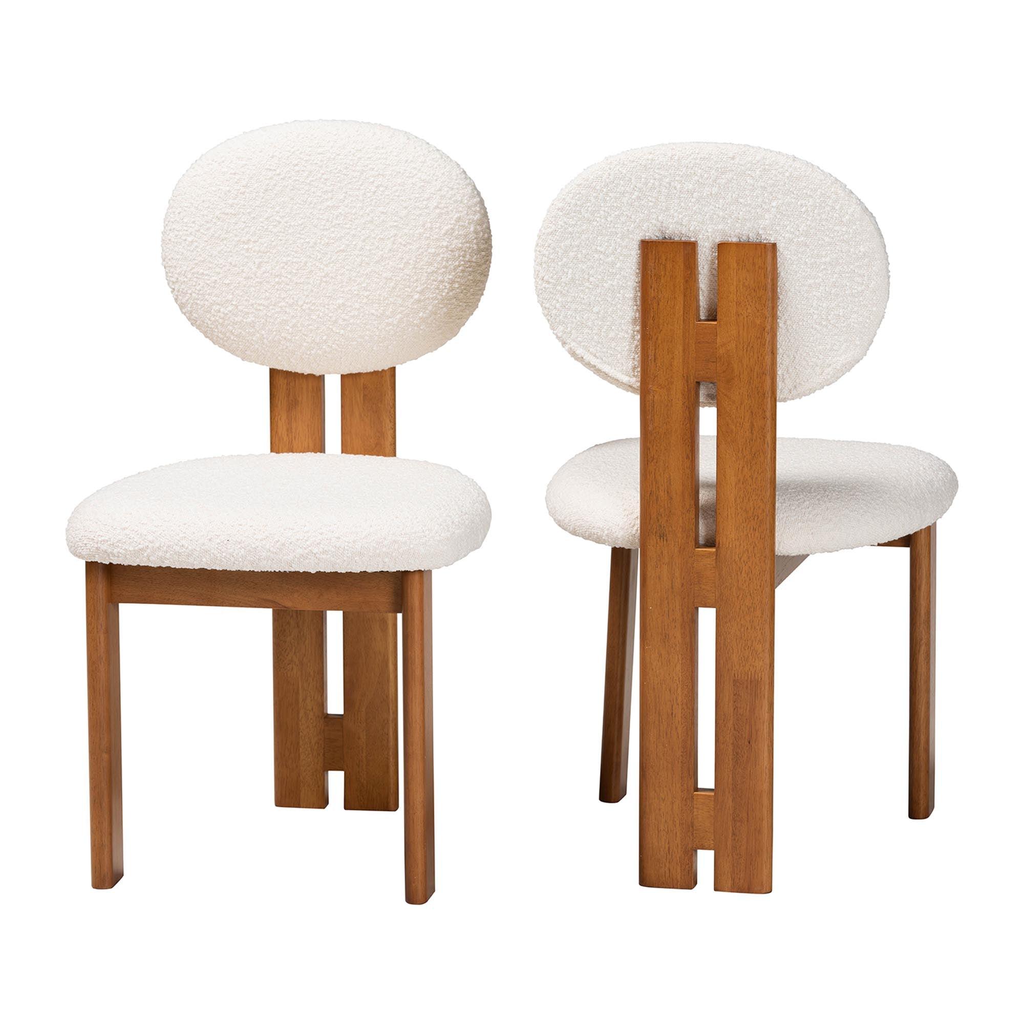 Kacela Modern Japandi Cream Boucle Fabric and Finished Wood 2-Piece Dining Chair Set