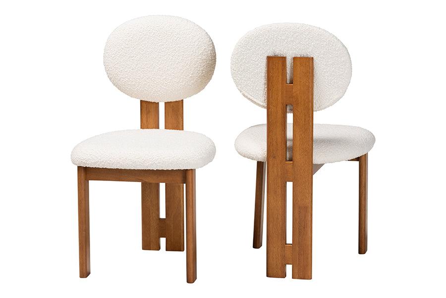 Kacela Modern Japandi Cream Boucle Fabric and Finished Wood 2-Piece Dining Chair Set