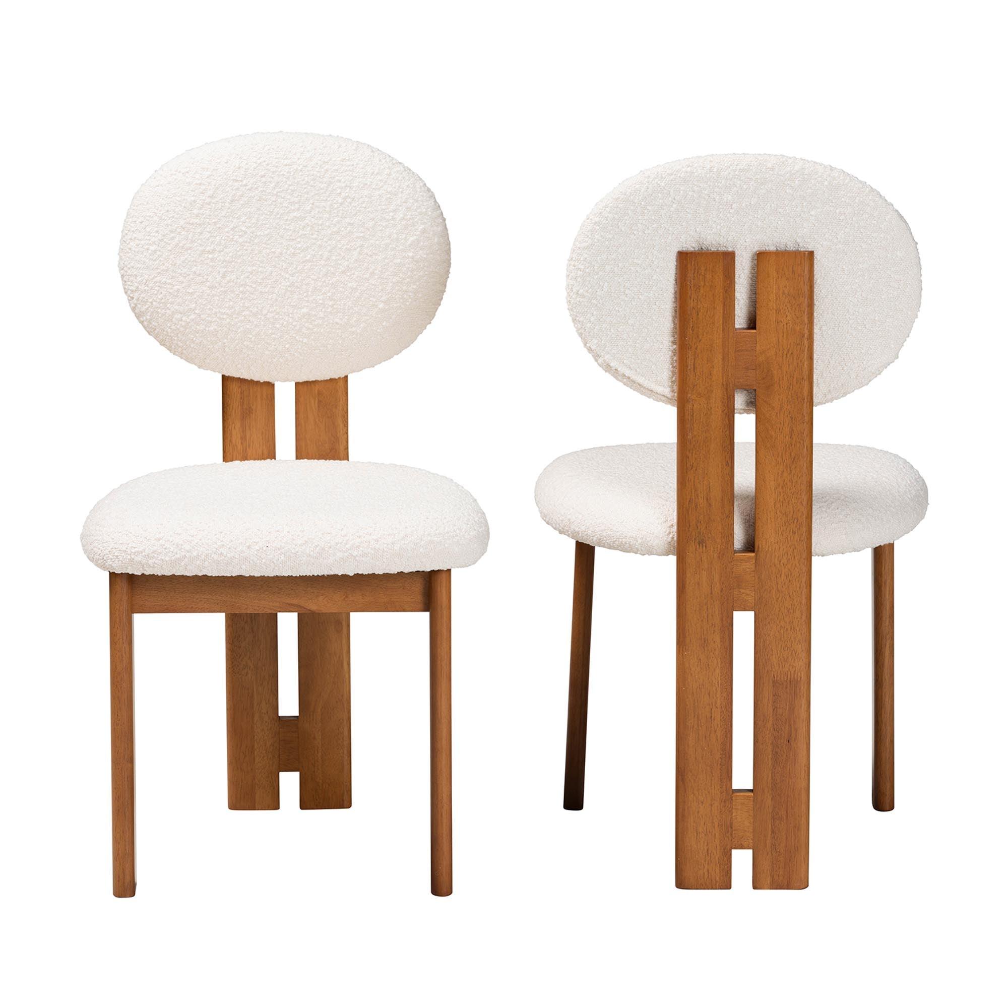 Kacela Modern Japandi Cream Boucle Fabric and Finished Wood 2-Piece Dining Chair Set