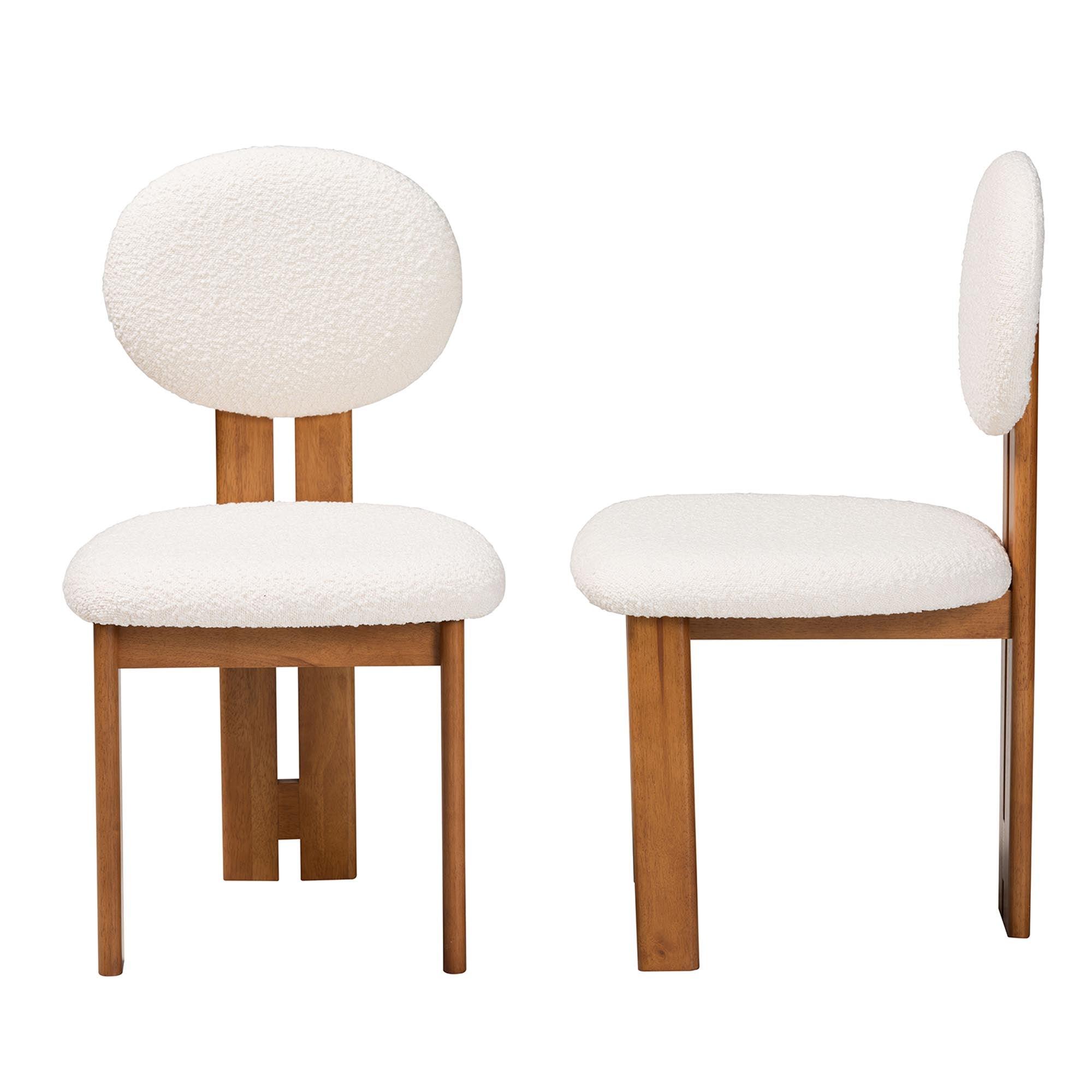 Kacela Modern Japandi Cream Boucle Fabric and Finished Wood 2-Piece Dining Chair Set