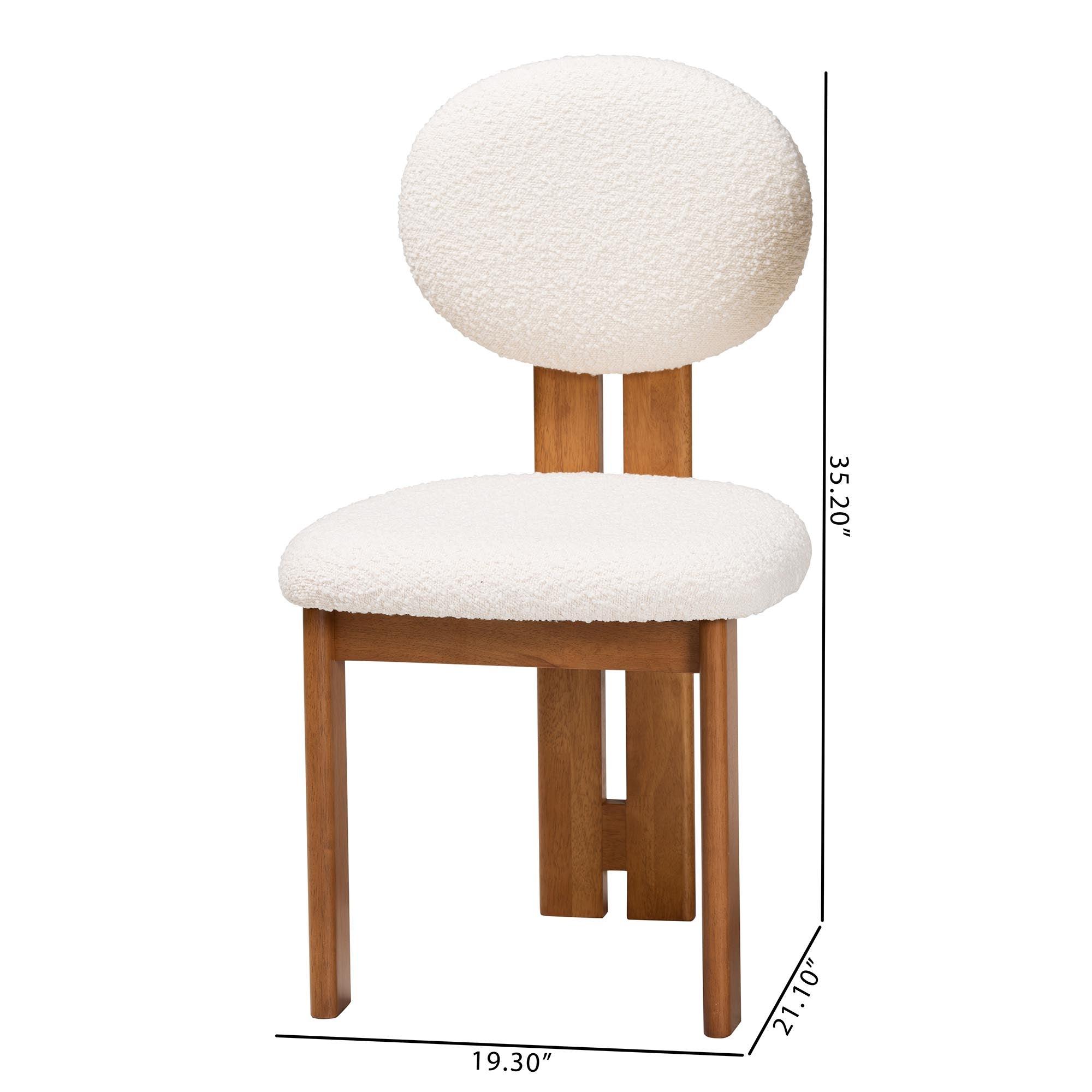 Kacela Modern Japandi Cream Boucle Fabric and Finished Wood 2-Piece Dining Chair Set