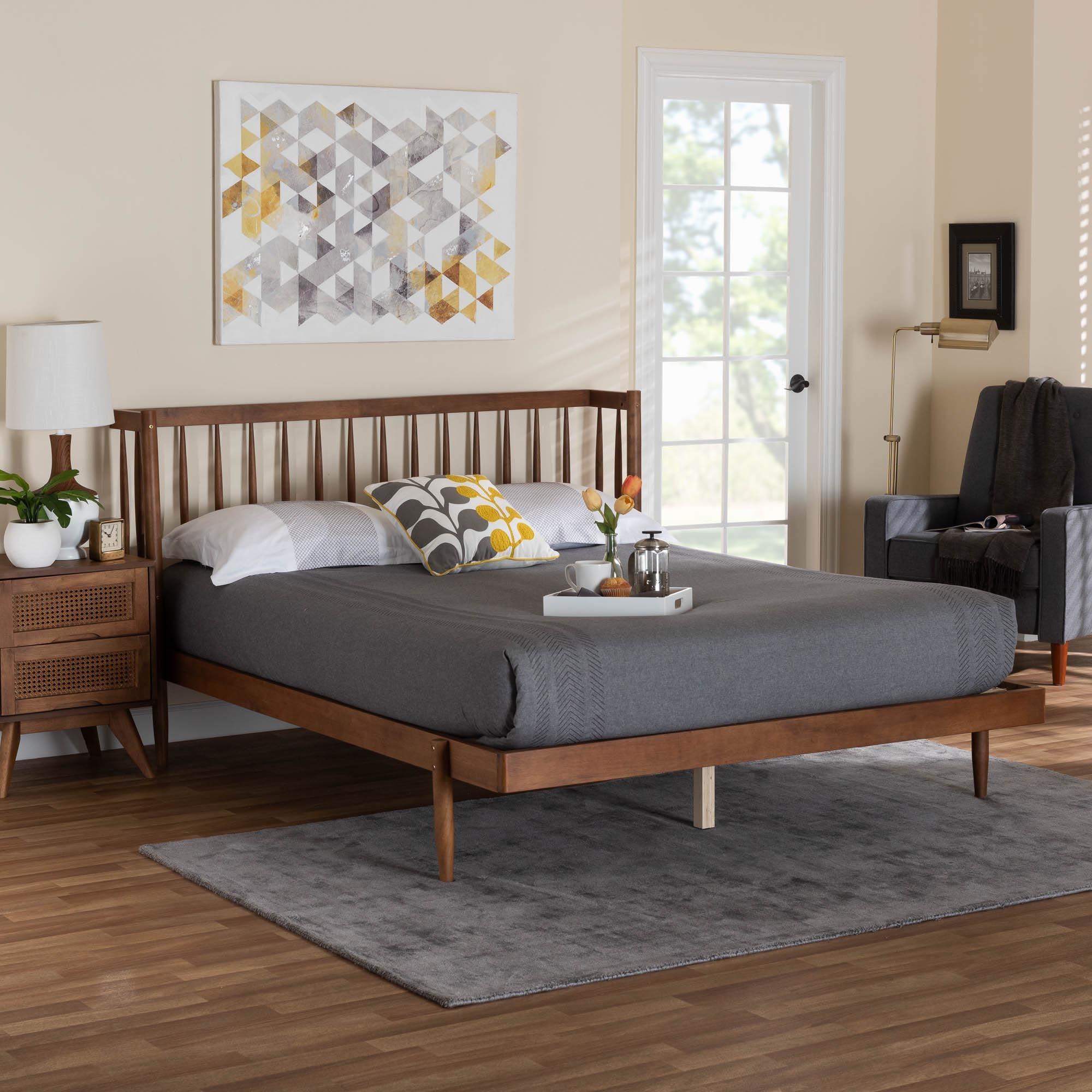 Calderon Retro-Modern Finished Wood Platform Bed