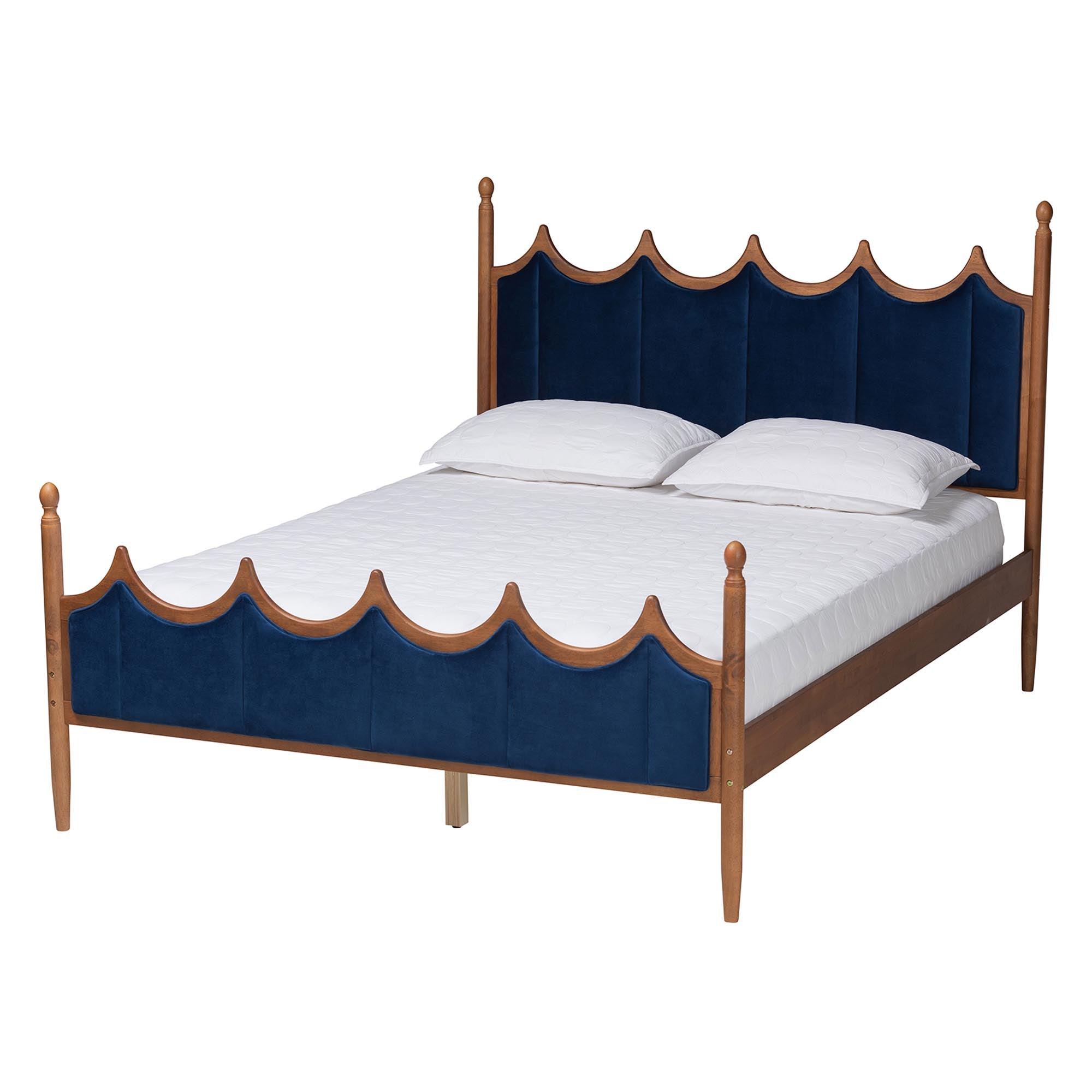 Calgary Retro-Modern Royal Velvet Fabric and Wood Platform Bed