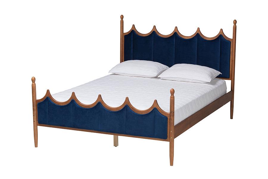 Calgary Retro-Modern Royal Velvet Fabric and Wood Platform Bed