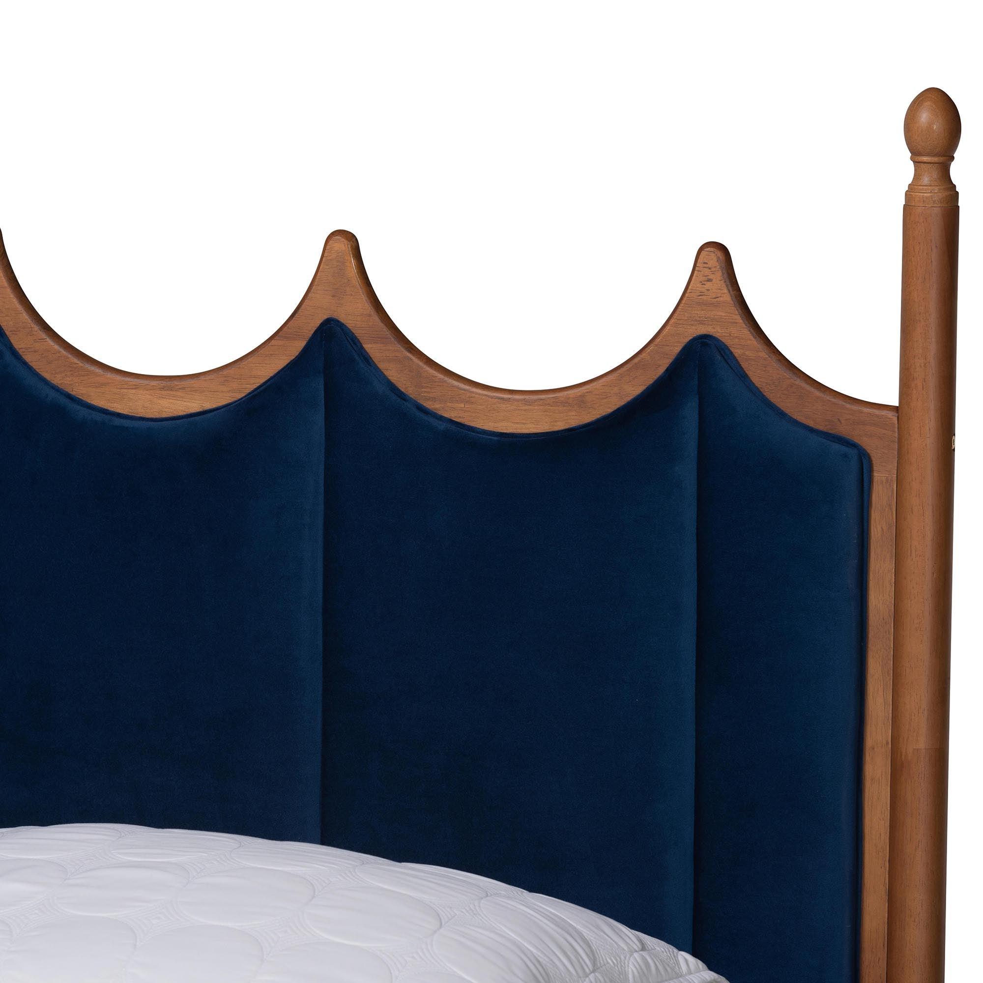 Calgary Retro-Modern Royal Velvet Fabric and Wood Platform Bed