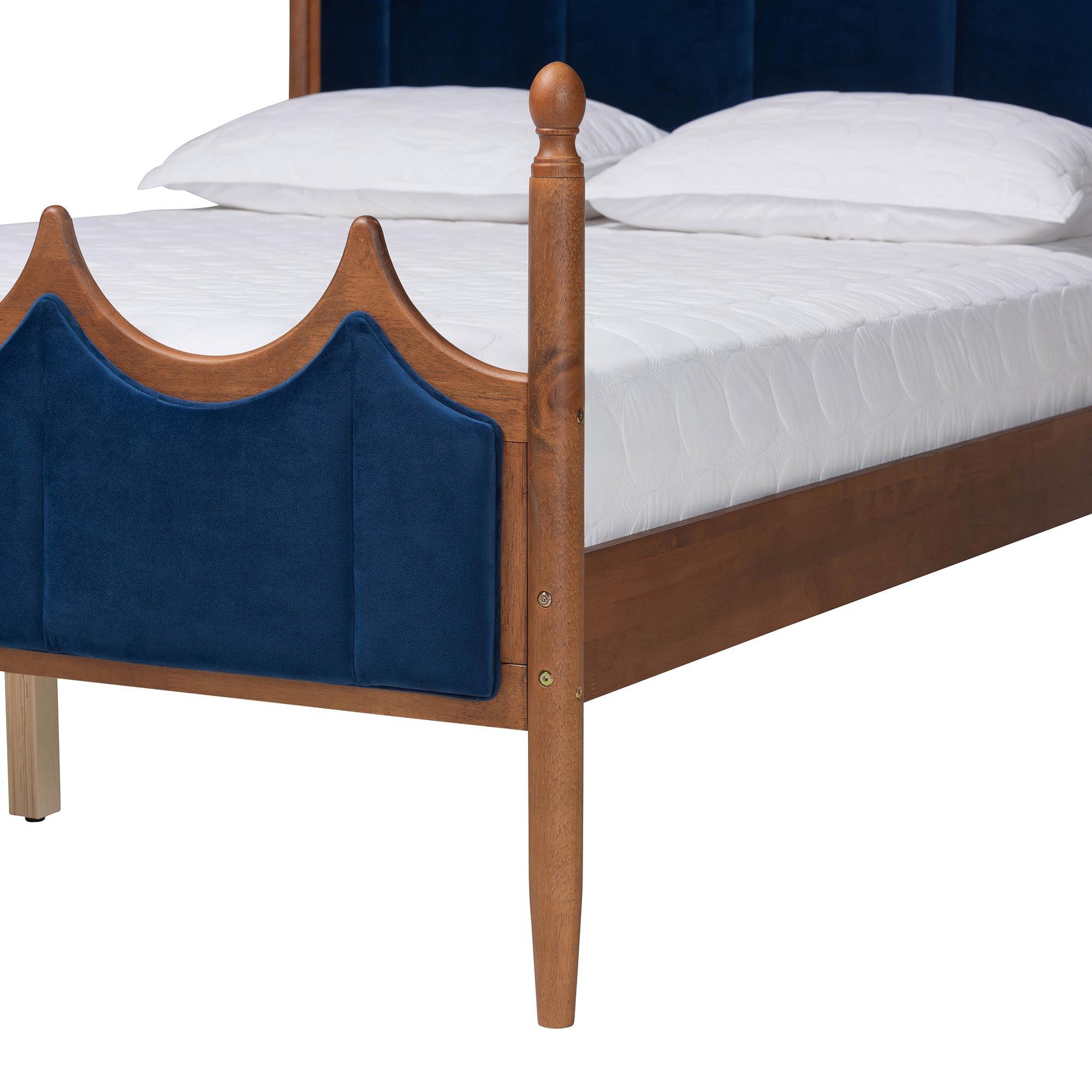 Calgary Retro-Modern Royal Velvet Fabric and Wood Platform Bed