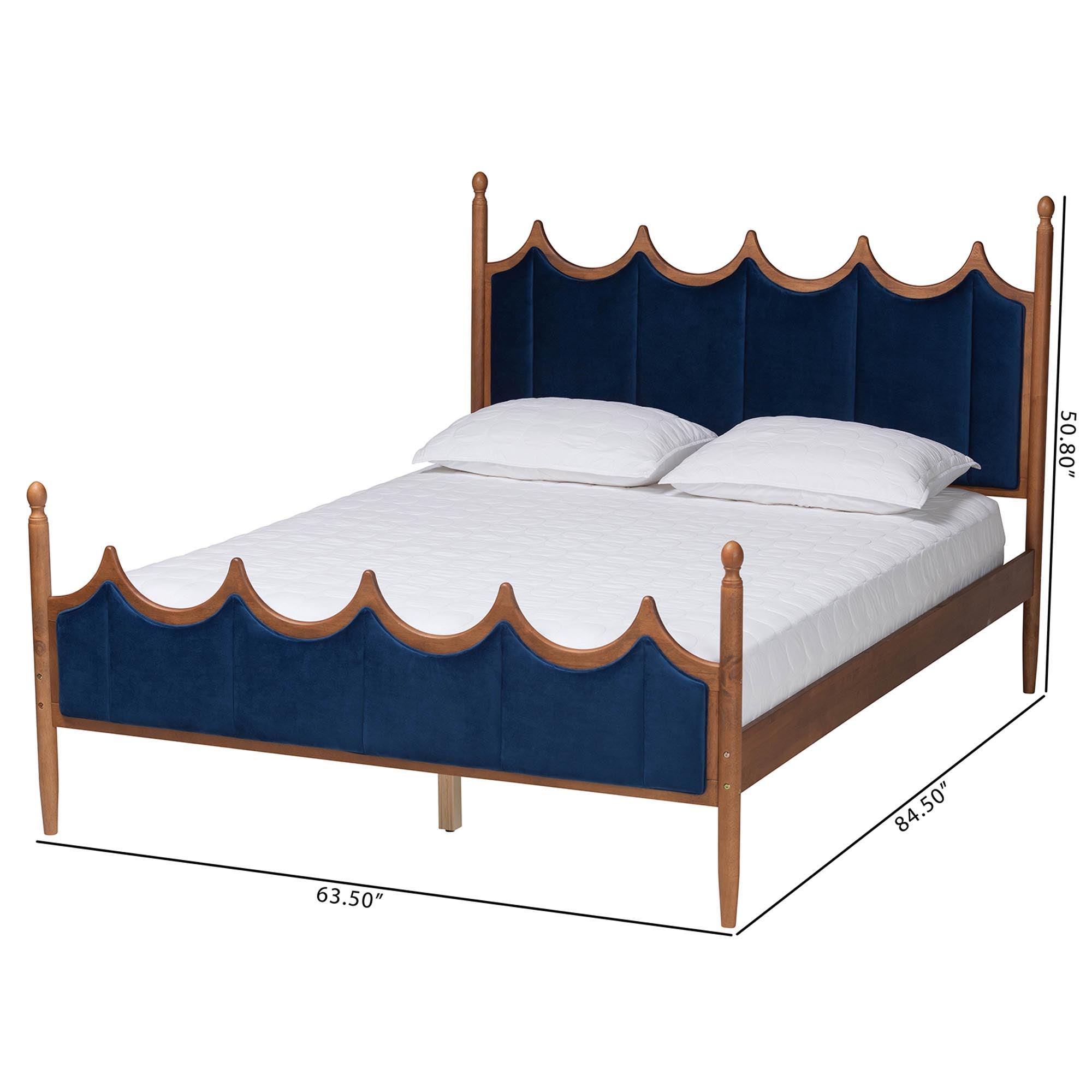 Calgary Retro-Modern Royal Velvet Fabric and Wood Platform Bed